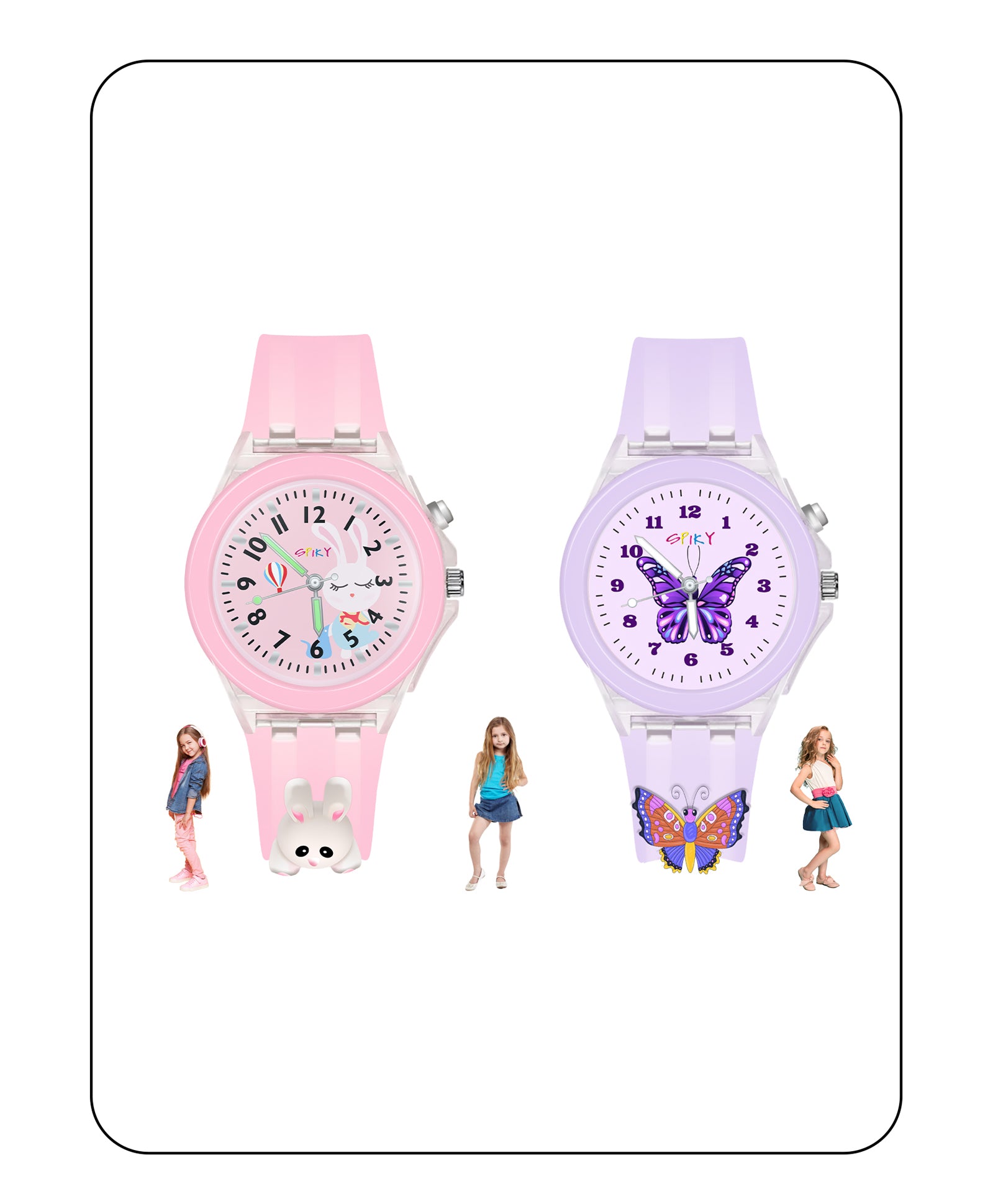 Spiky Combo of Rabbit Butterfly 3D Cartoon Analog Light Watch