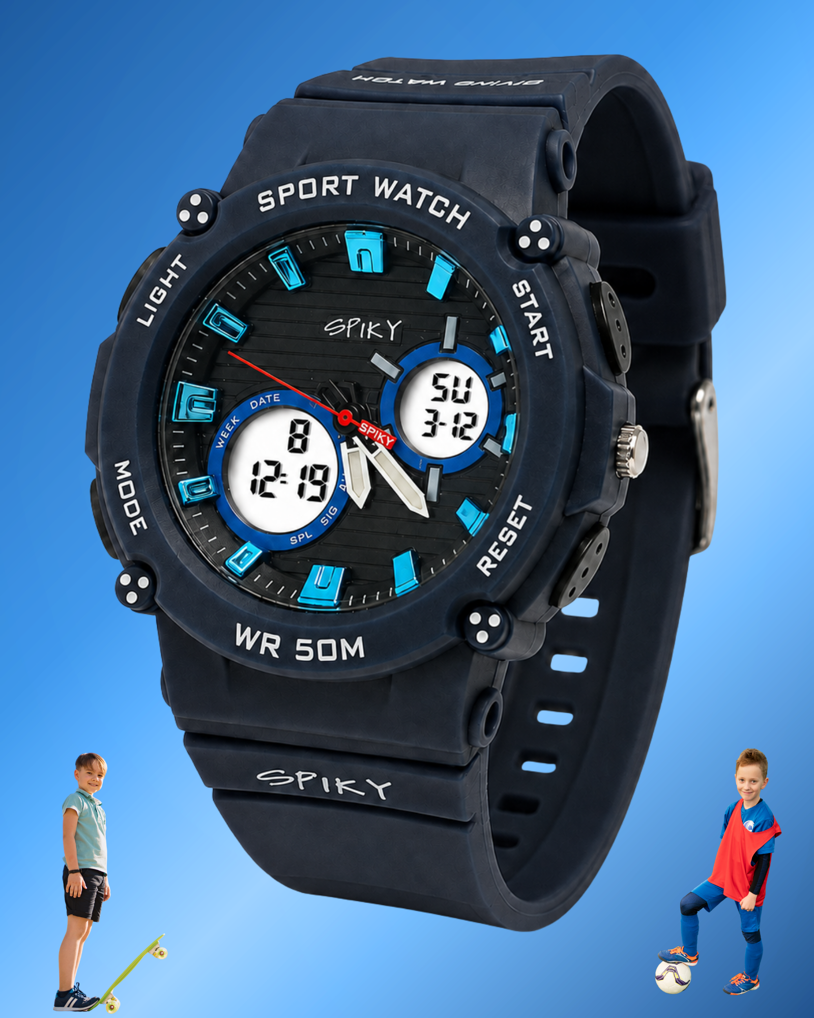 Spiky Analog-Digital Sports Watch for Kids Boys