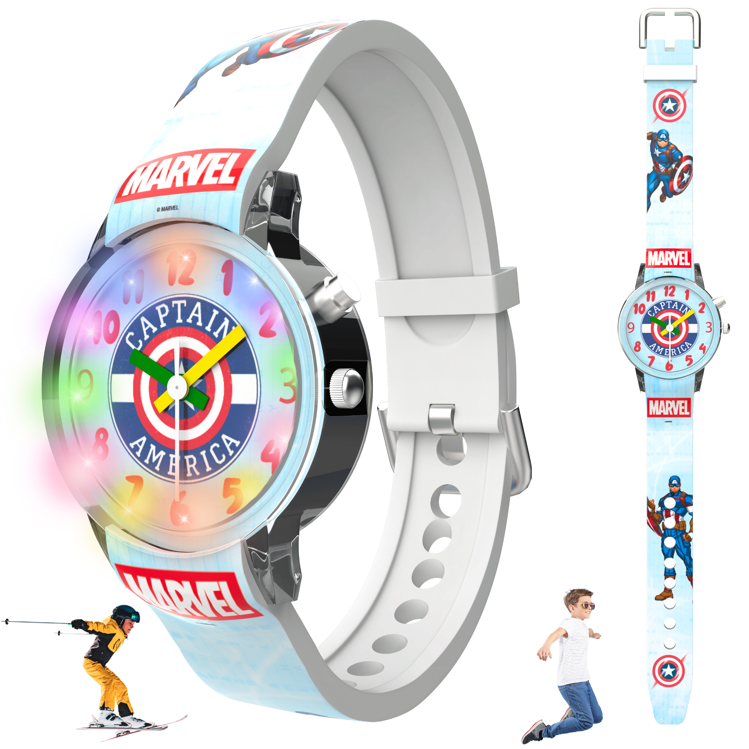 Disney Captain America Kids Analog Watch with LED Light | For Boys & Girls Age 3–10 Years