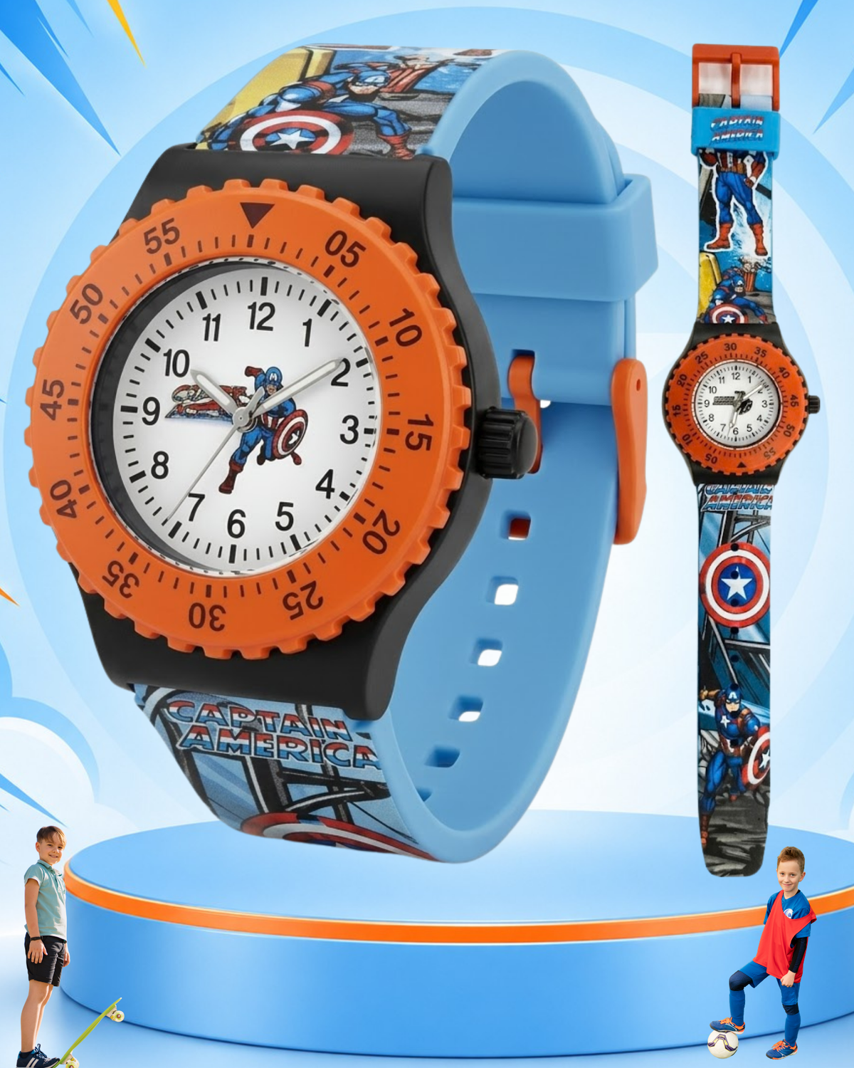 Spiky Round Captain America Themed Analog Watch