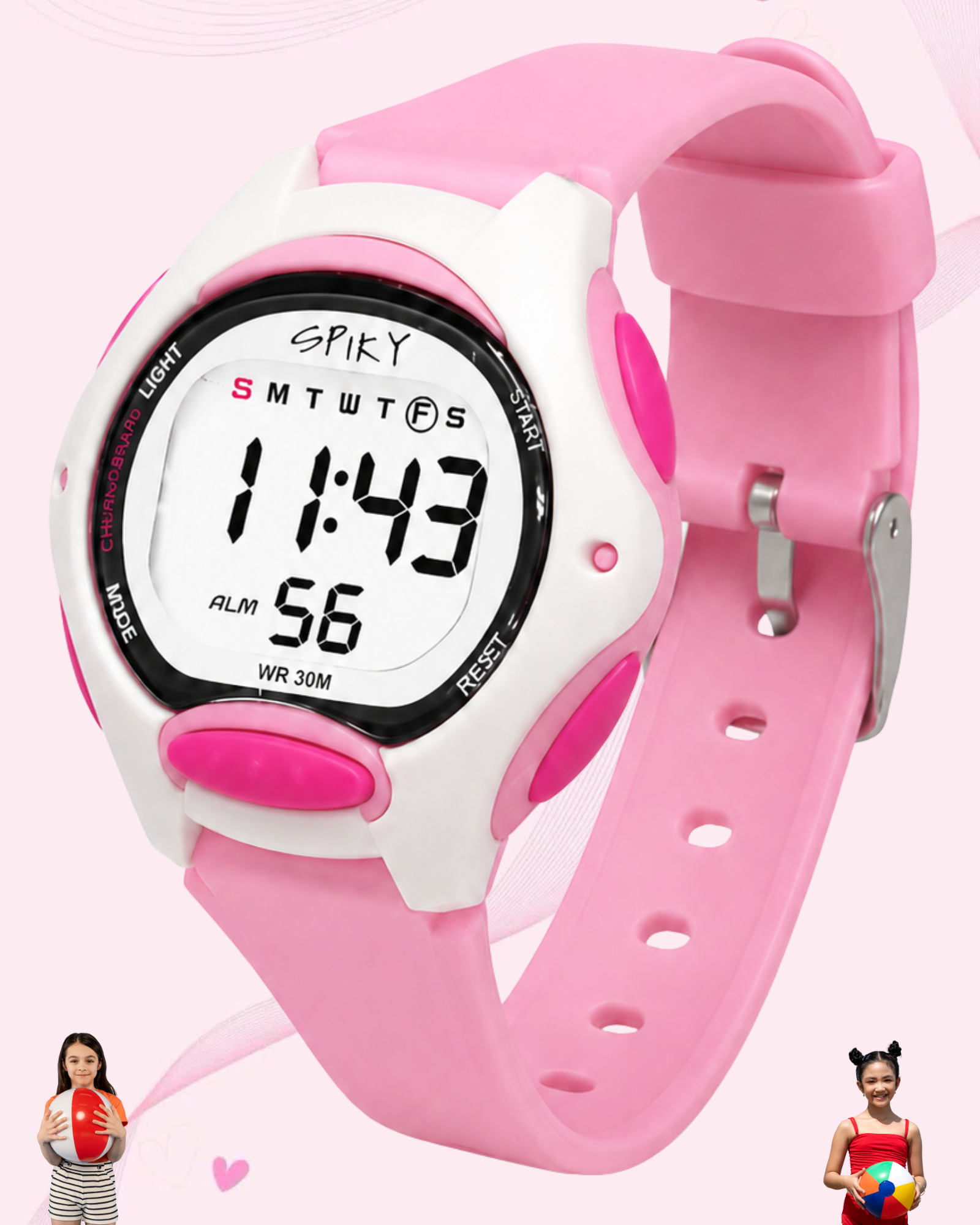 Spiky Eva2 Round Digital Kids Sports Watch - Pink