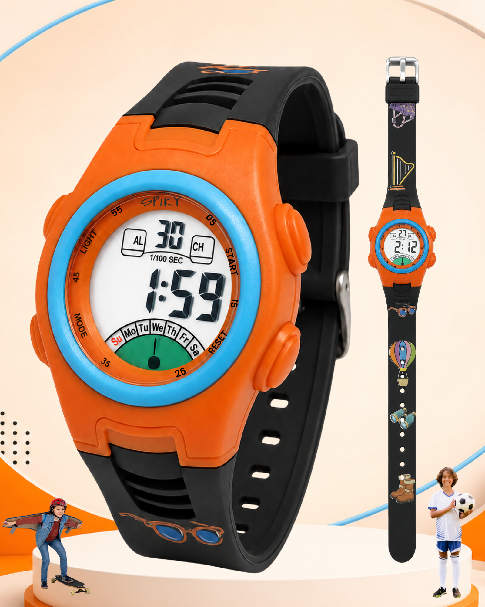 Spiky EVA52 Round Digital Sports Watch for Kids