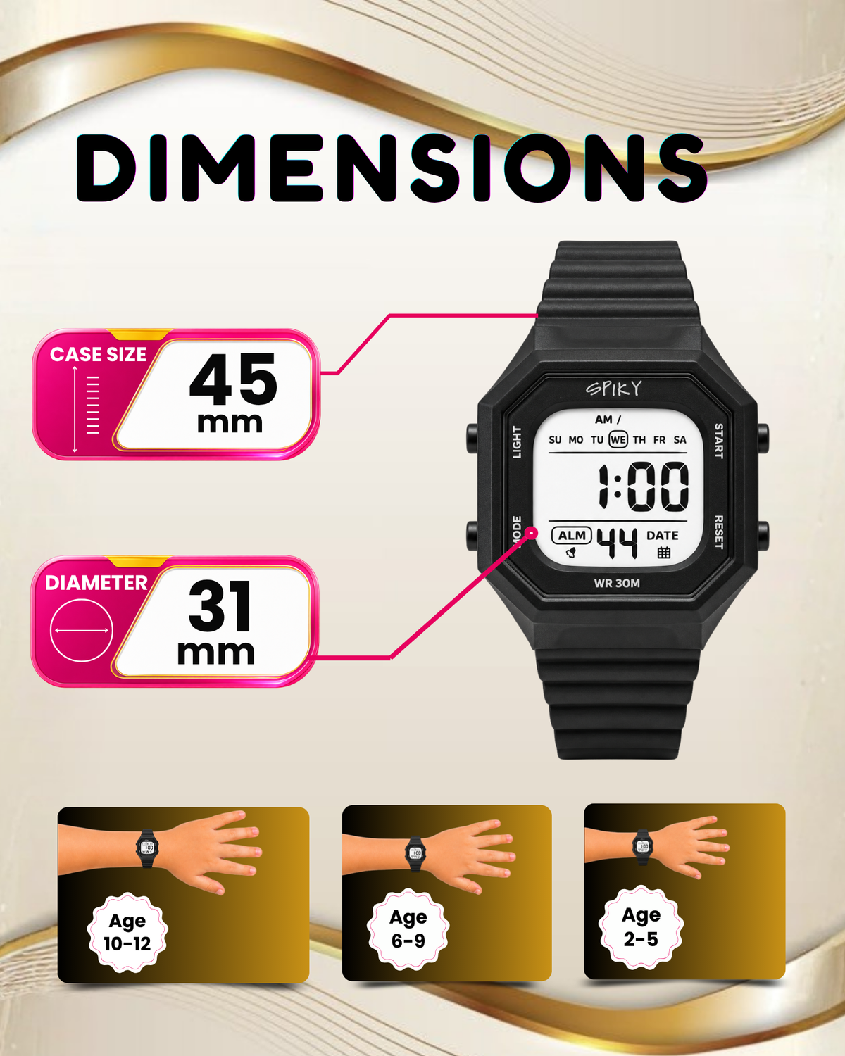 Spiky Square Digital Kids Watch for Boys & Girls