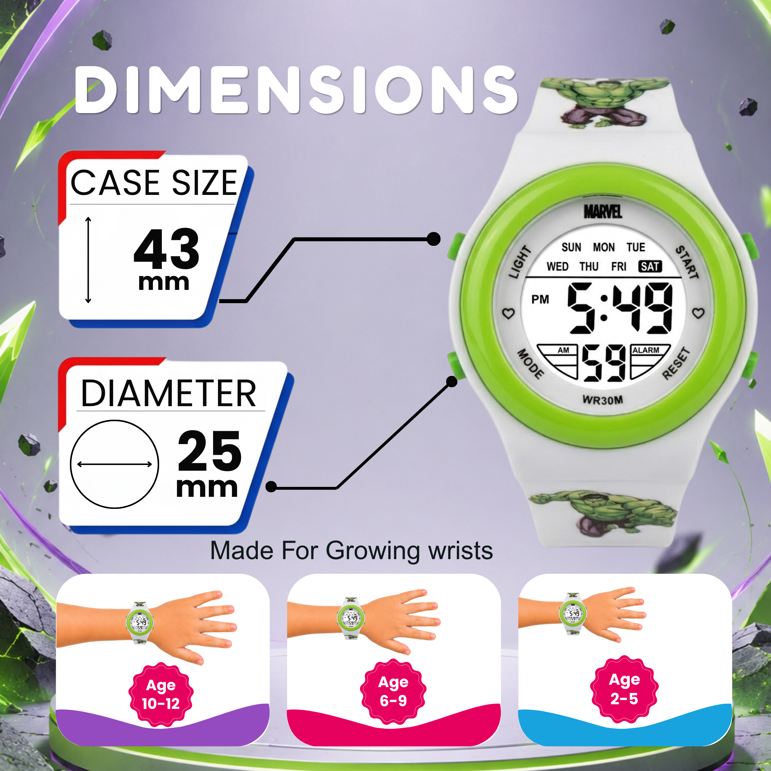 Spiky Superhero Hulk theme Digital Kids Watch