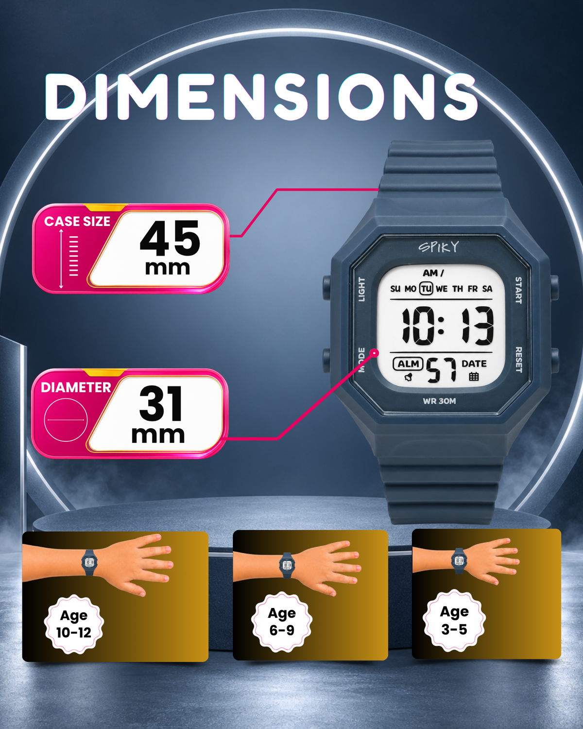 Spiky Square Digital Kids Watch for Boys