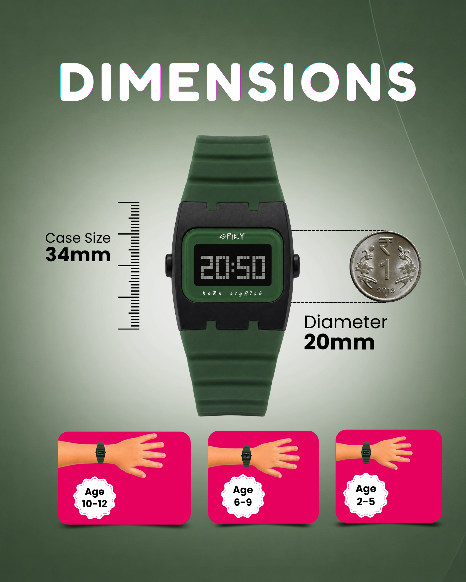 Spiky Rectangle Digital Sports Watch for Kids
