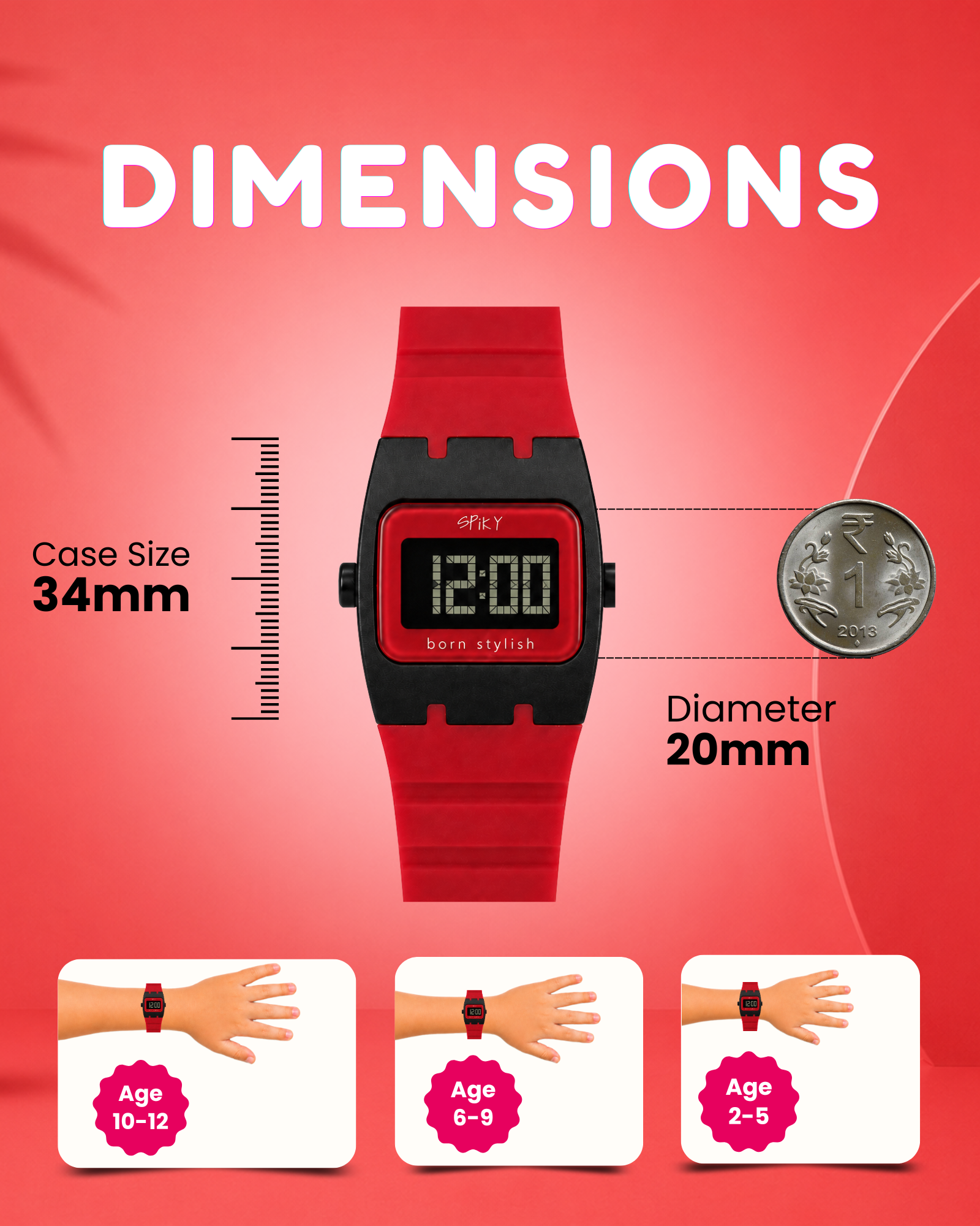 Spiky Rectangle Digital Sports Watch for Kids