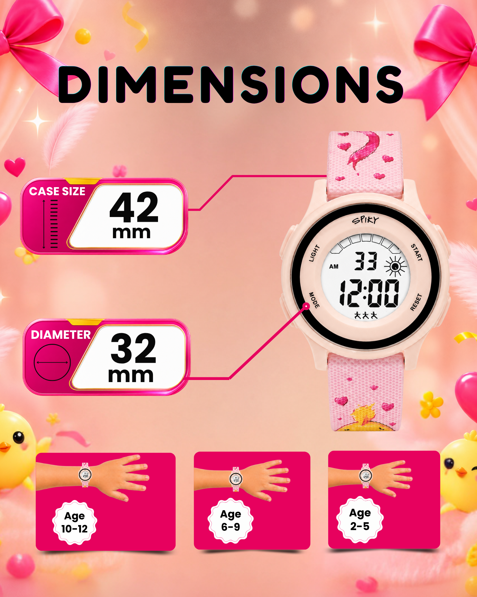 Spiky Round Kids Digital Watch for Girls