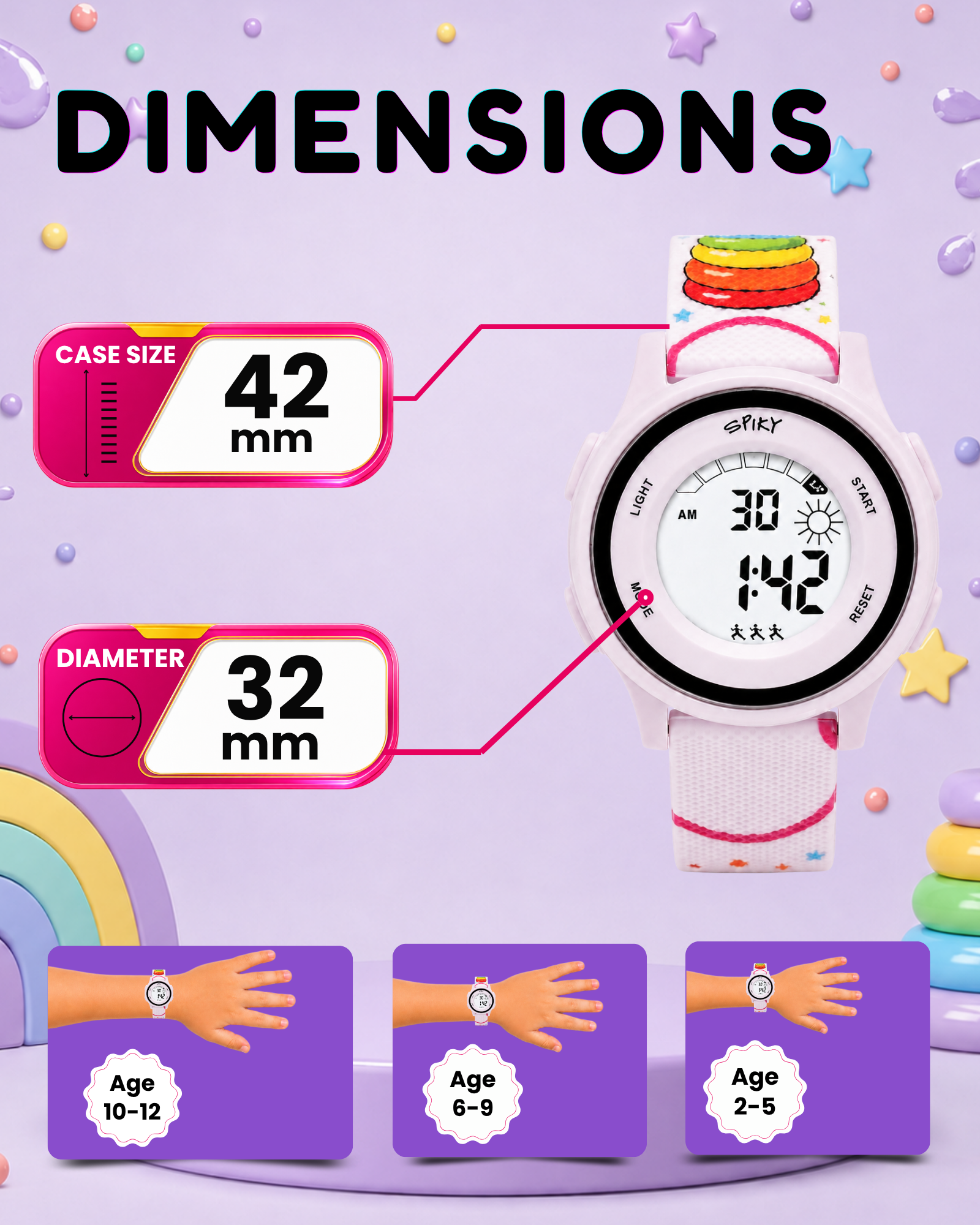 Spiky Round Kids Digital Watch for Girls