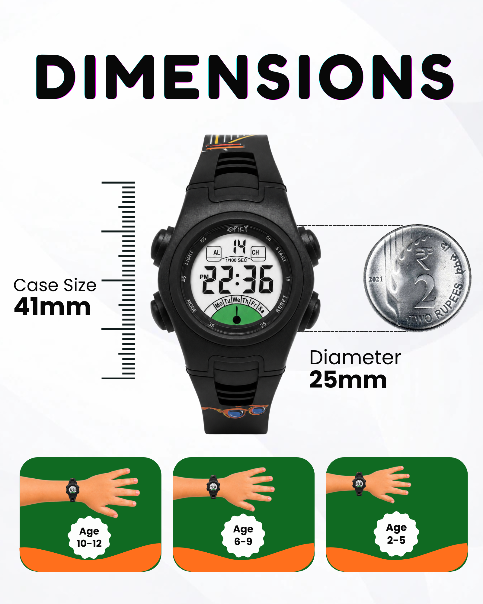 Spiky EVA52 Round Digital Sports Watch for Kids