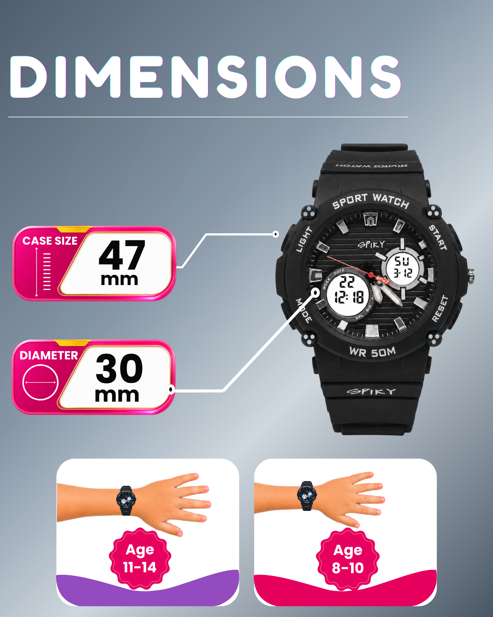 Spiky Analog-Digital Sports Watch for Kids Boys and Girls
