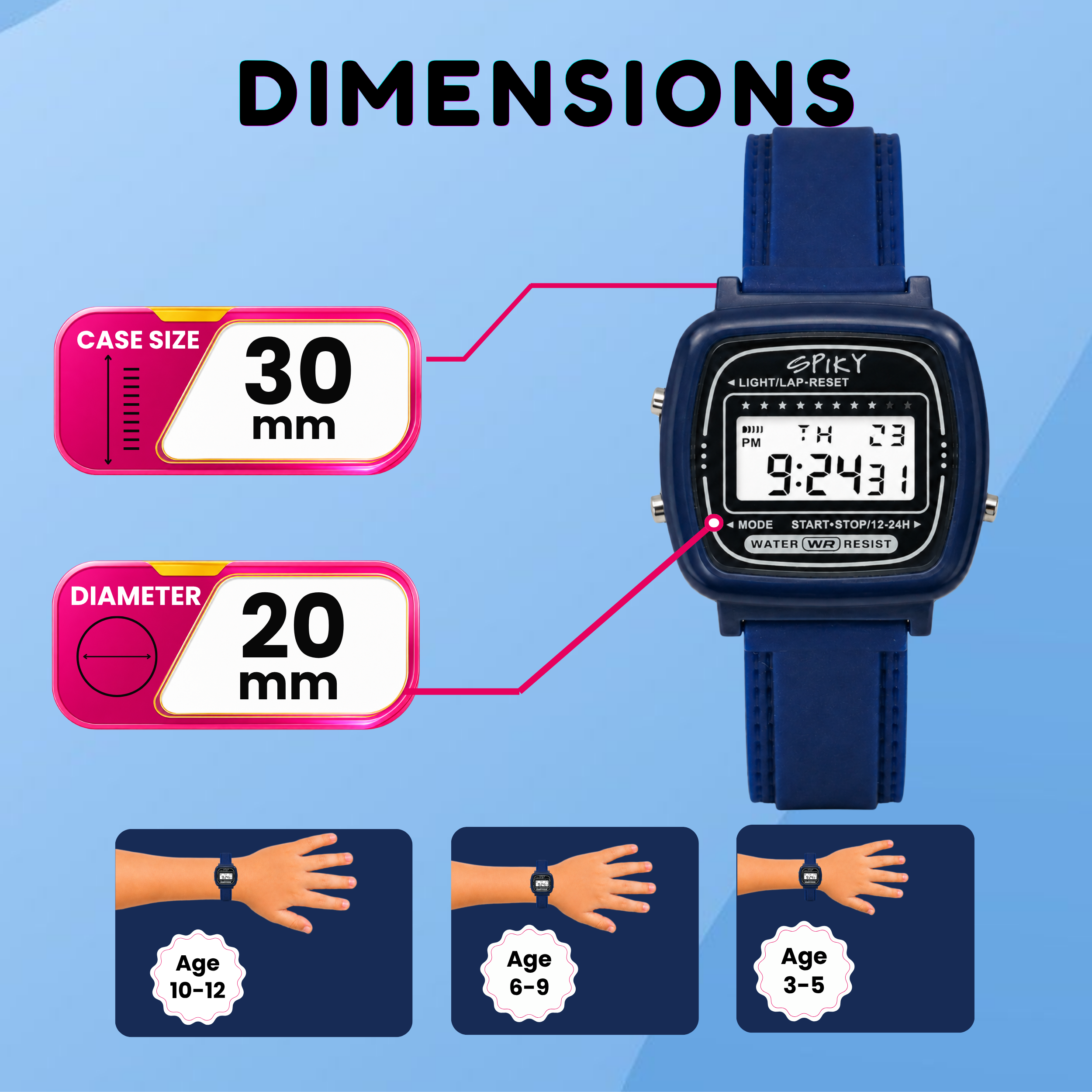 Spiky Square Digital Sports Watch for Kids Boys
