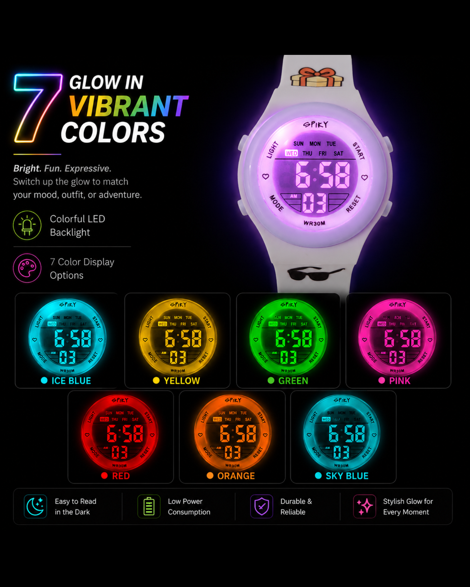 Spiky Round Digital Sports Watch for Kids