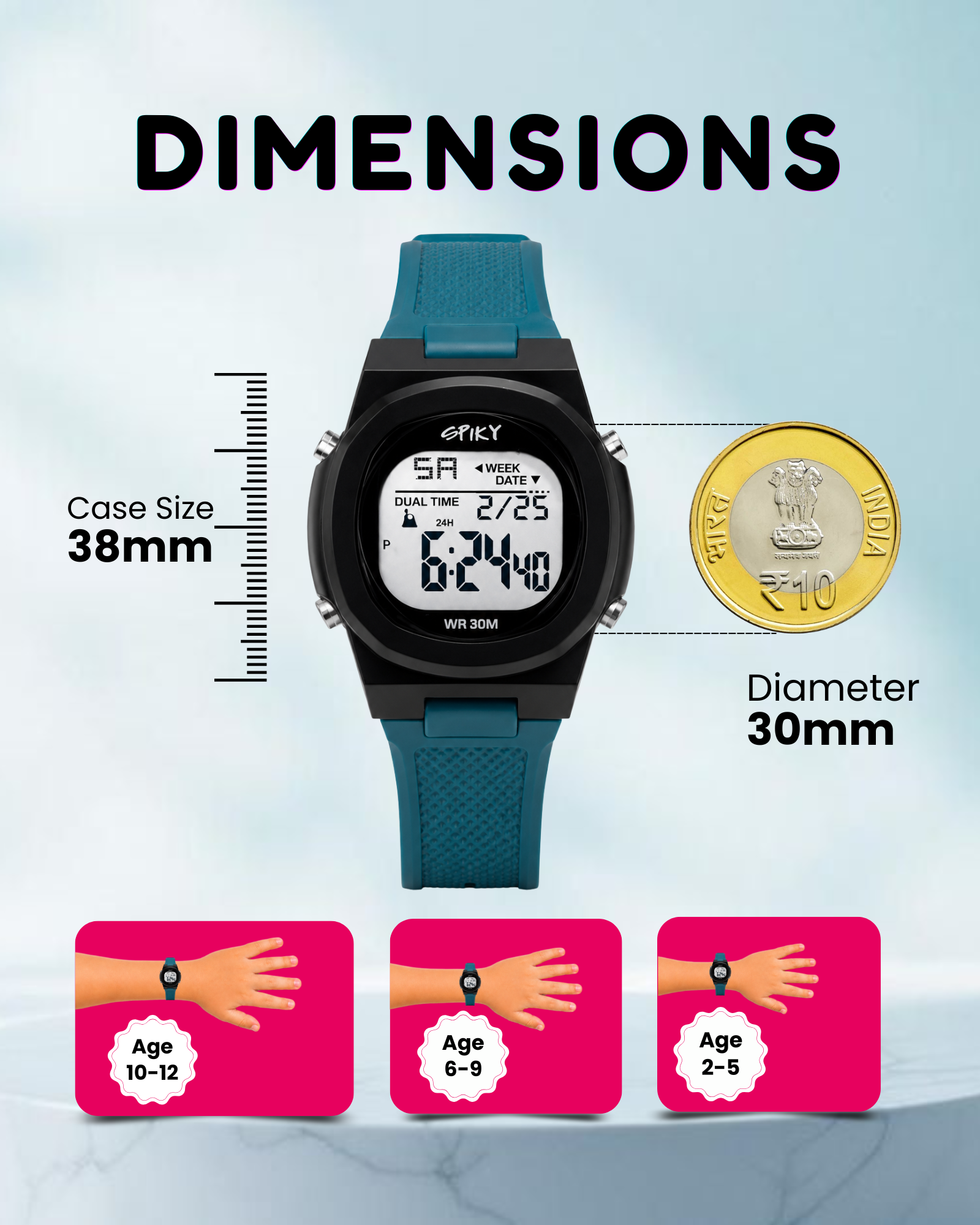 Spiky EVA65 Round Digital Sports Watch for Kids