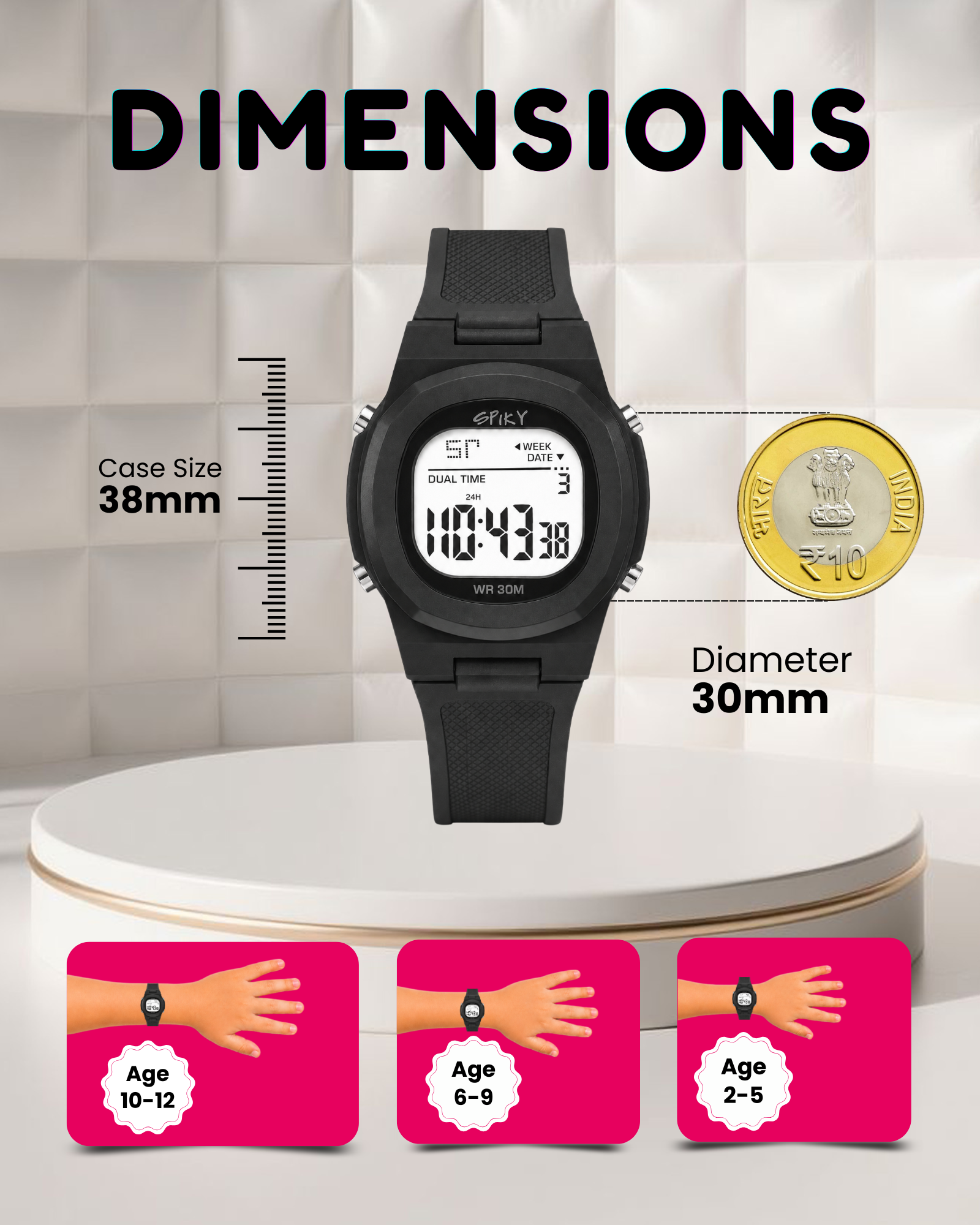 Spiky EVA65 Round Digital Sports Watch for Kids
