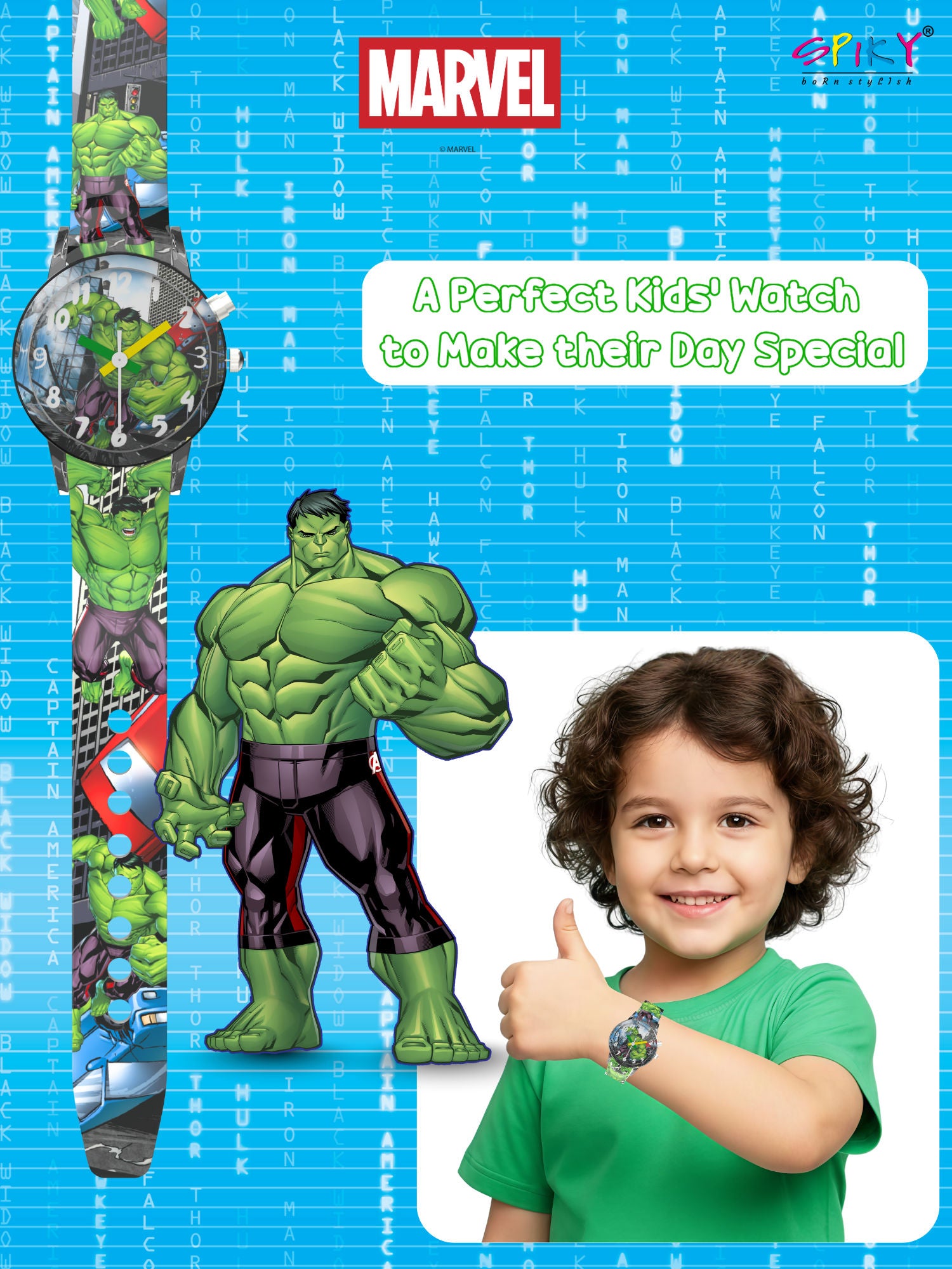 Disney Hulk Kids Analog Watch with LED Light | For Boys & Girls Age 3–10 Years