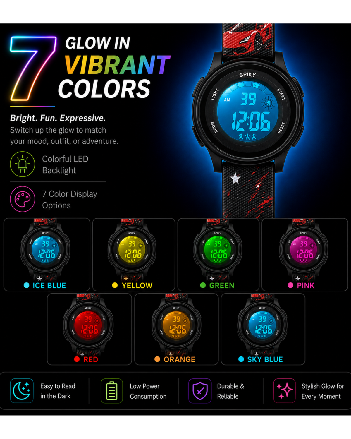 Spiky Round Kids Digital Watch for Girls and Boys