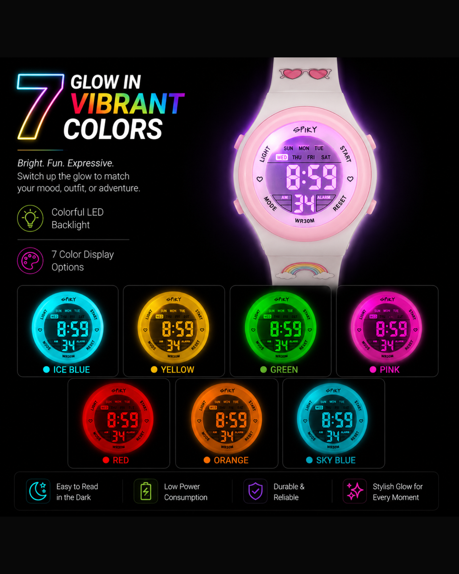 Spiky Round Digital Sports Watch for Kids