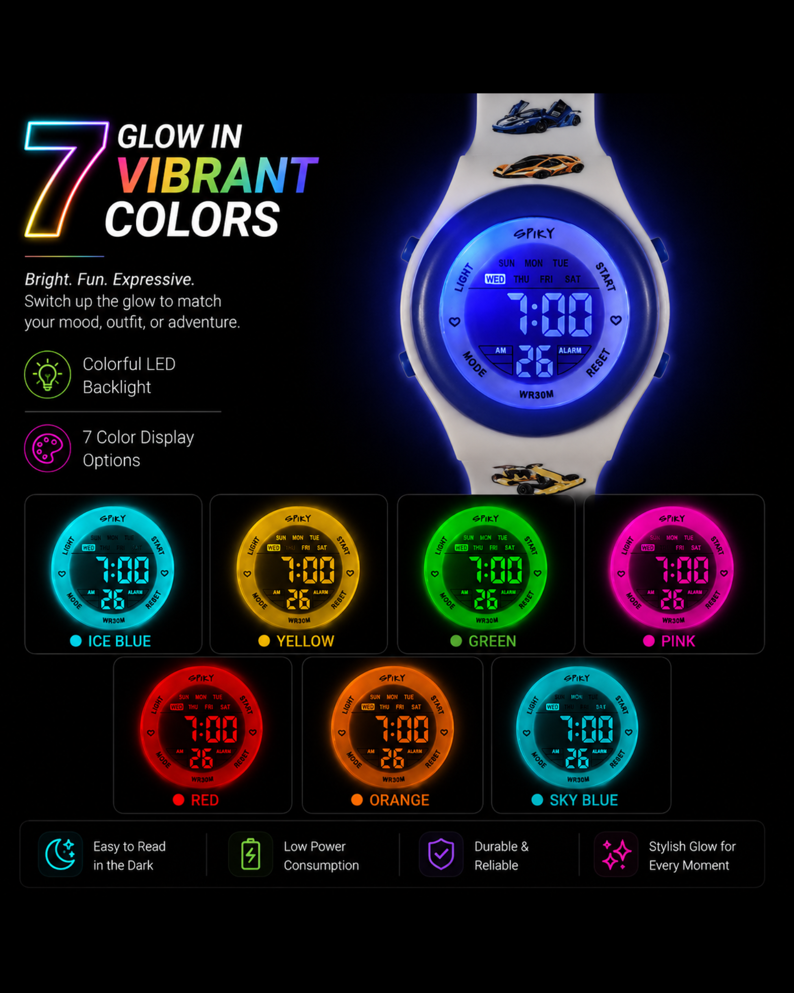 Spiky Round Digital Sports Watch for Kids