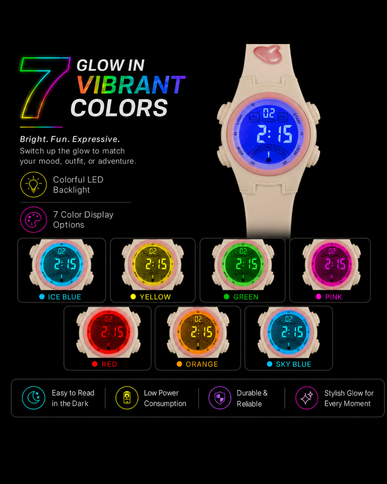 Spiky EVA52 Round Digital Sports Watch for Kids