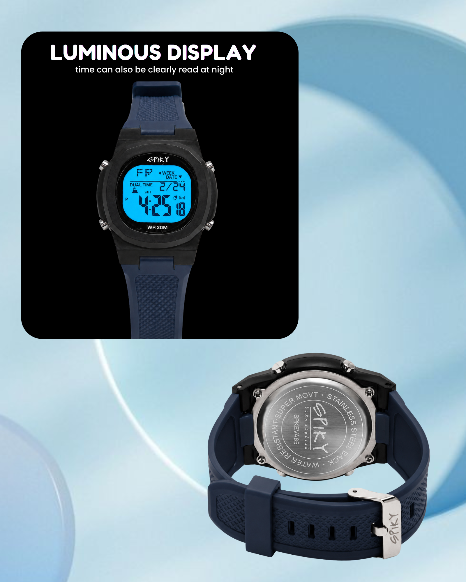 Spiky EVA65 Round Digital Sports Watch for Kids