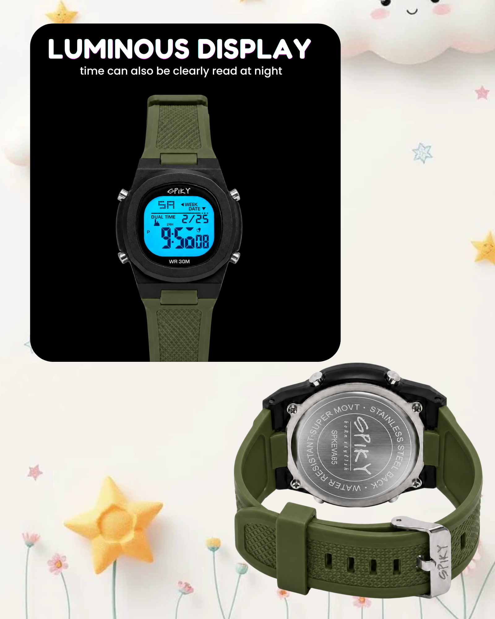 Spiky EVA65 Round Digital Sports Watch for Kids
