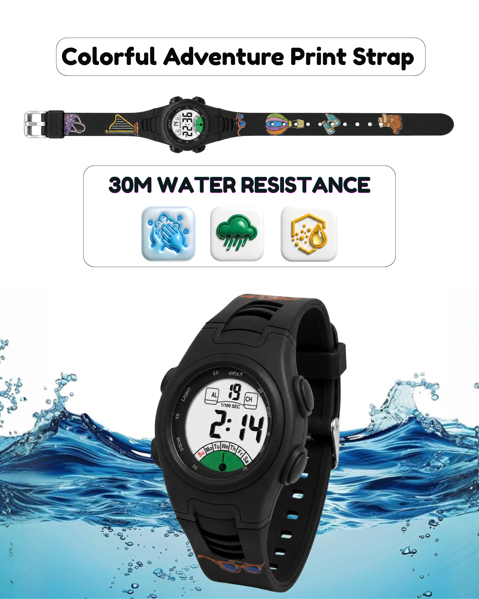 Spiky EVA52 Round Digital Sports Watch for Kids