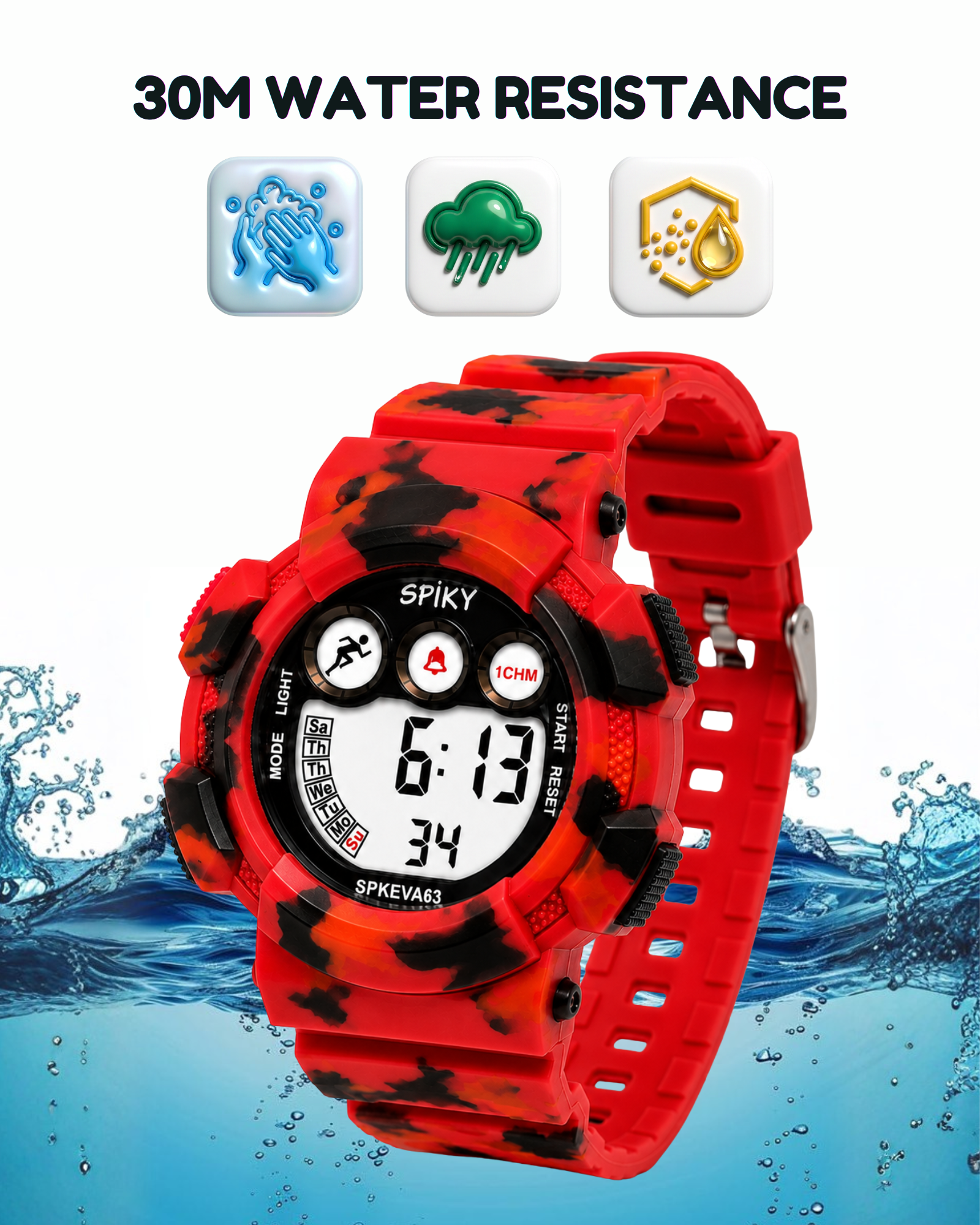 SPIKY Round Digital Sports Watch for Kids | Military, Camouflage Design