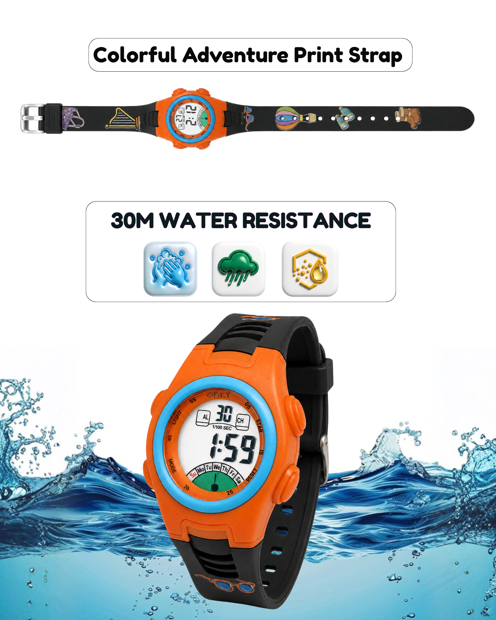 Spiky EVA52 Round Digital Sports Watch for Kids