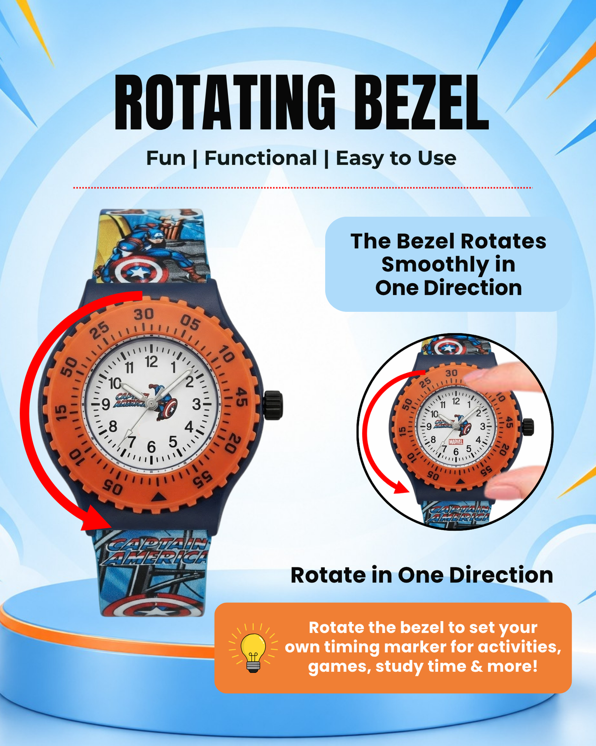 Spiky Round Captain America Themed Analog Watch
