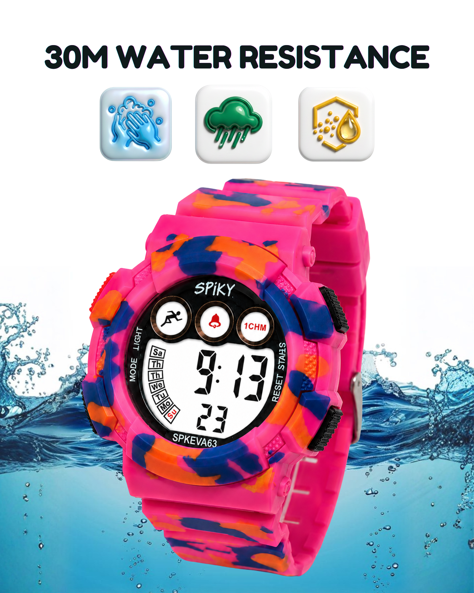 SPIKY Round Digital Sports Watch for Kids | Military, Camouflage Design