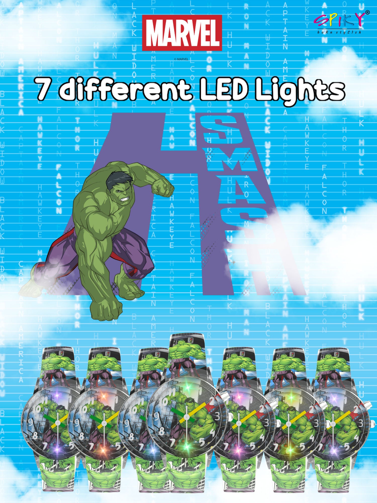 Disney Hulk Kids Analog Watch with LED Light | For Boys & Girls Age 3–10 Years