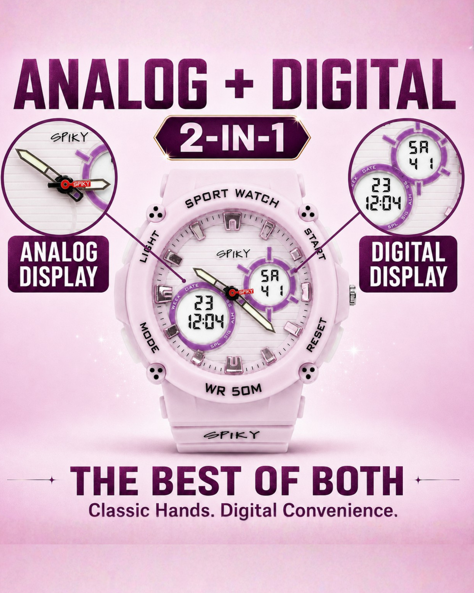 Spiky Analog-Digital Sports Watch for Kids Girls