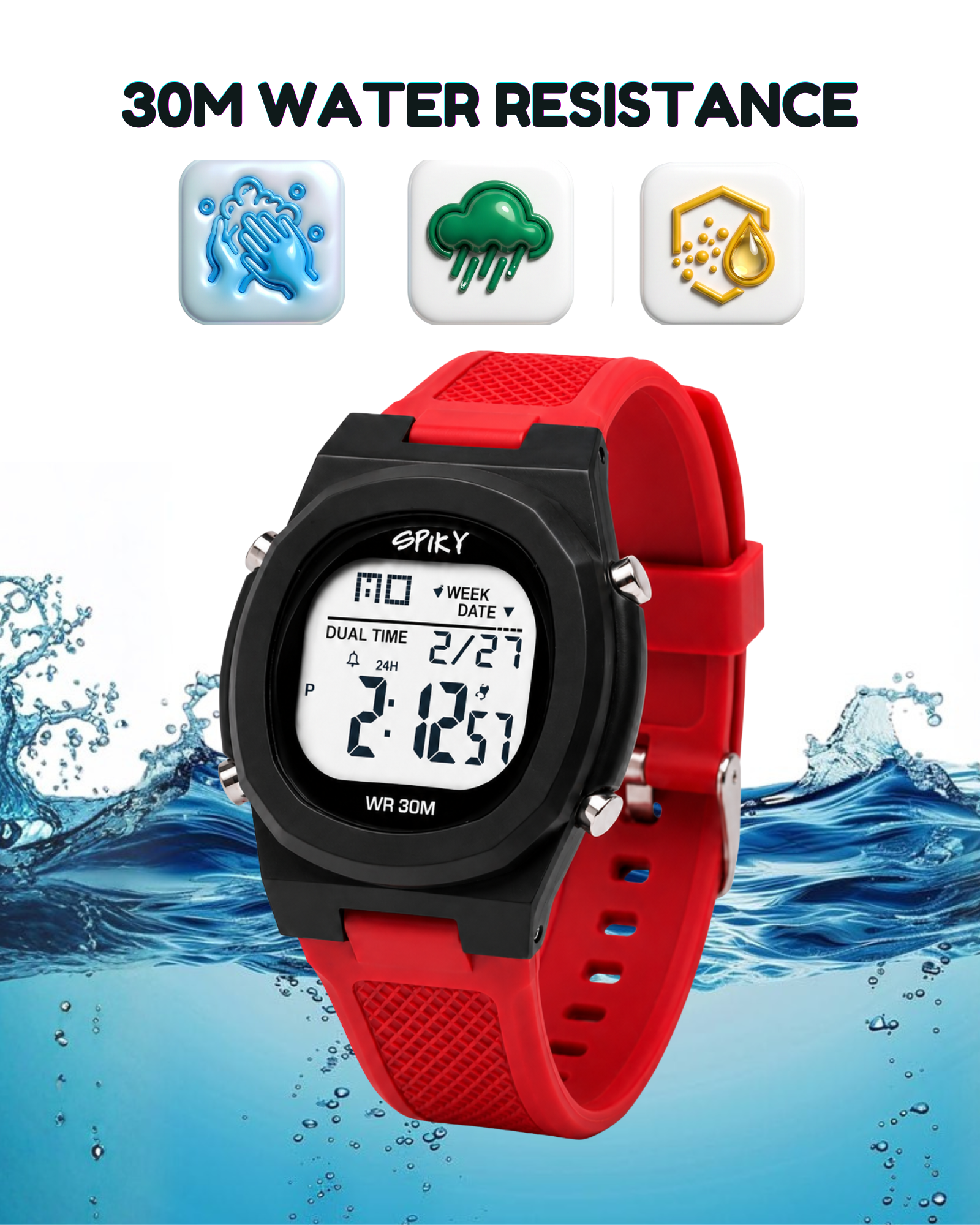Spiky EVA65 Round Digital Sports Watch for Kids
