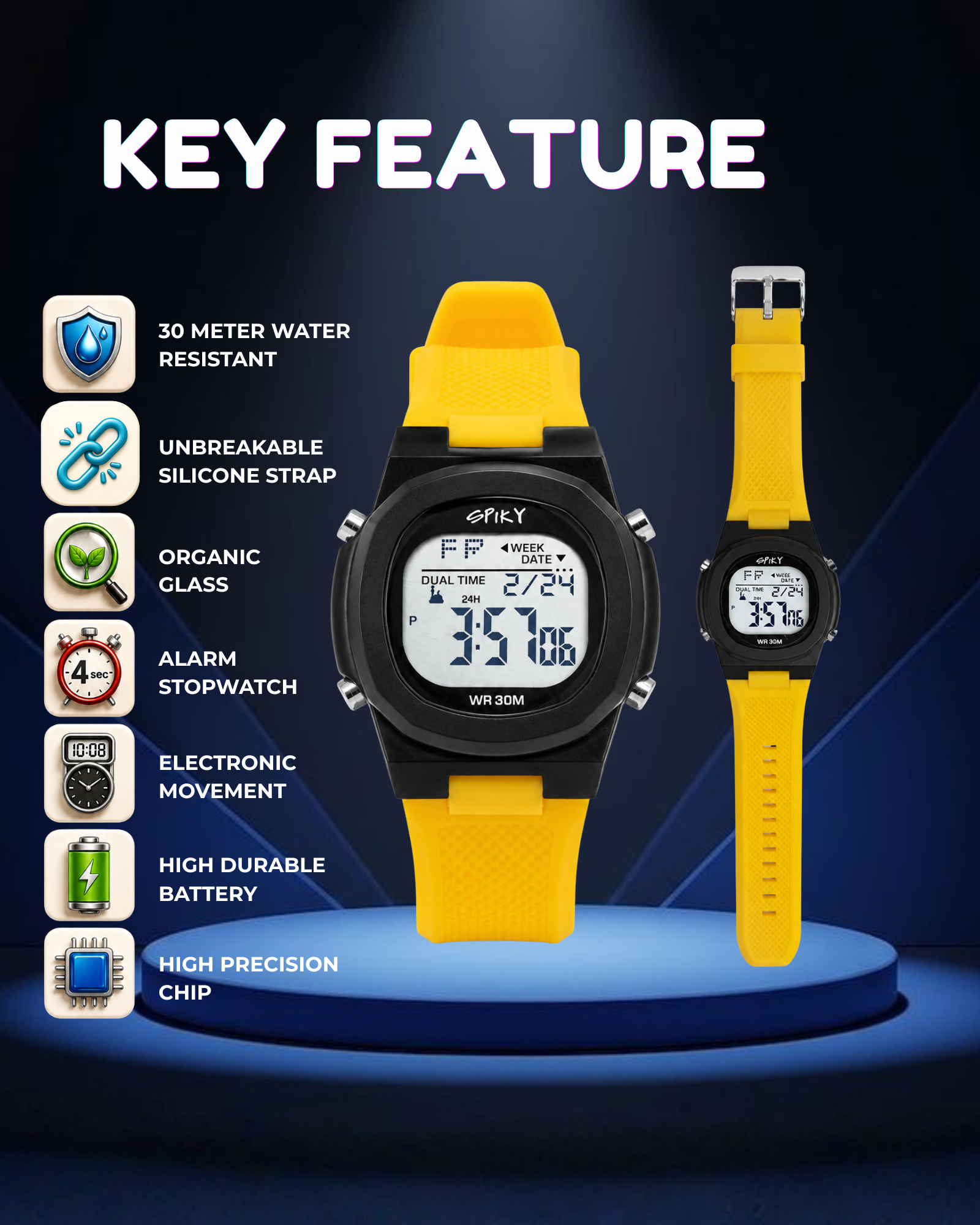 Spiky EVA65 Round Digital Sports Watch for Kids