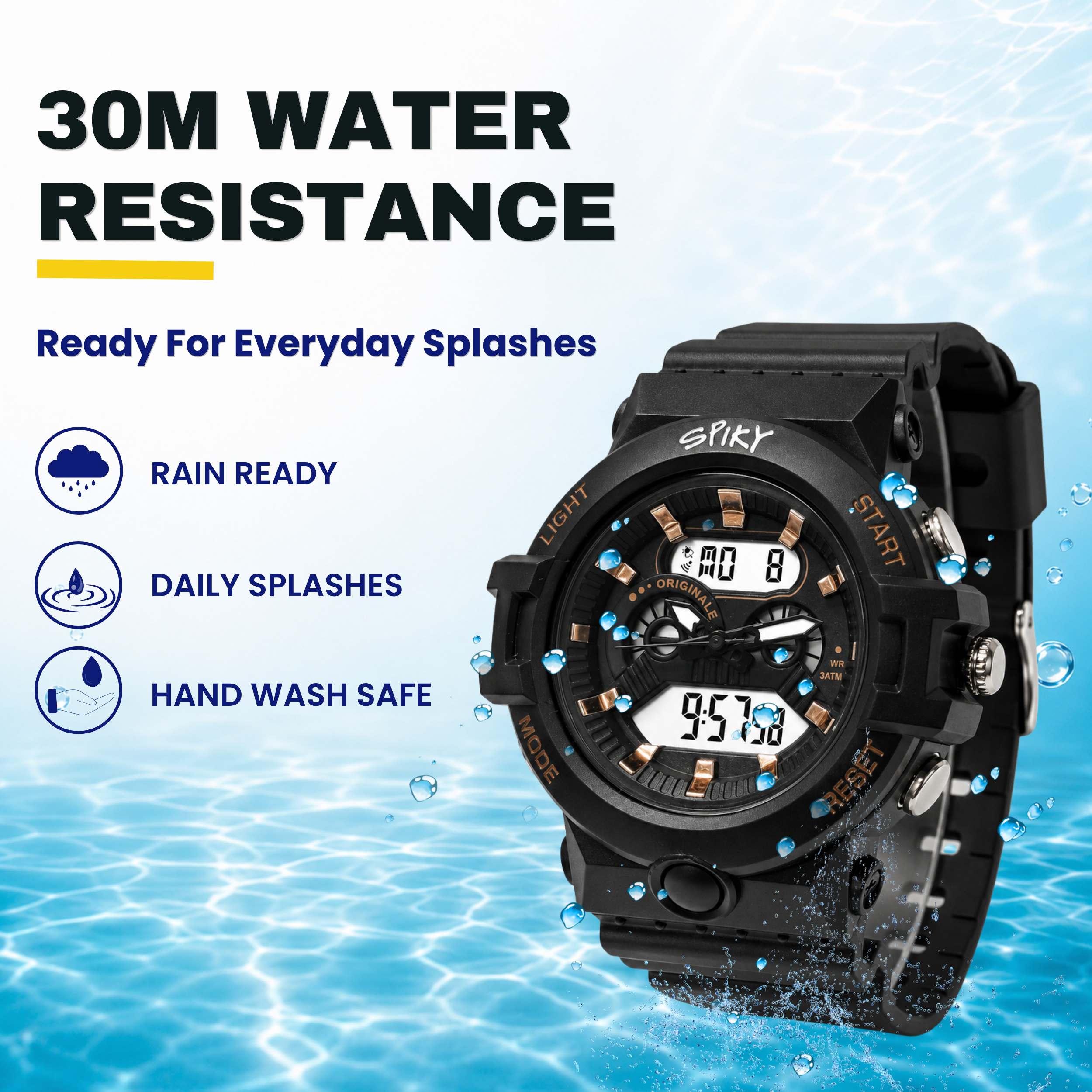 Spiky Round Analog Digital Sports Watch for Kids Girls & Boys