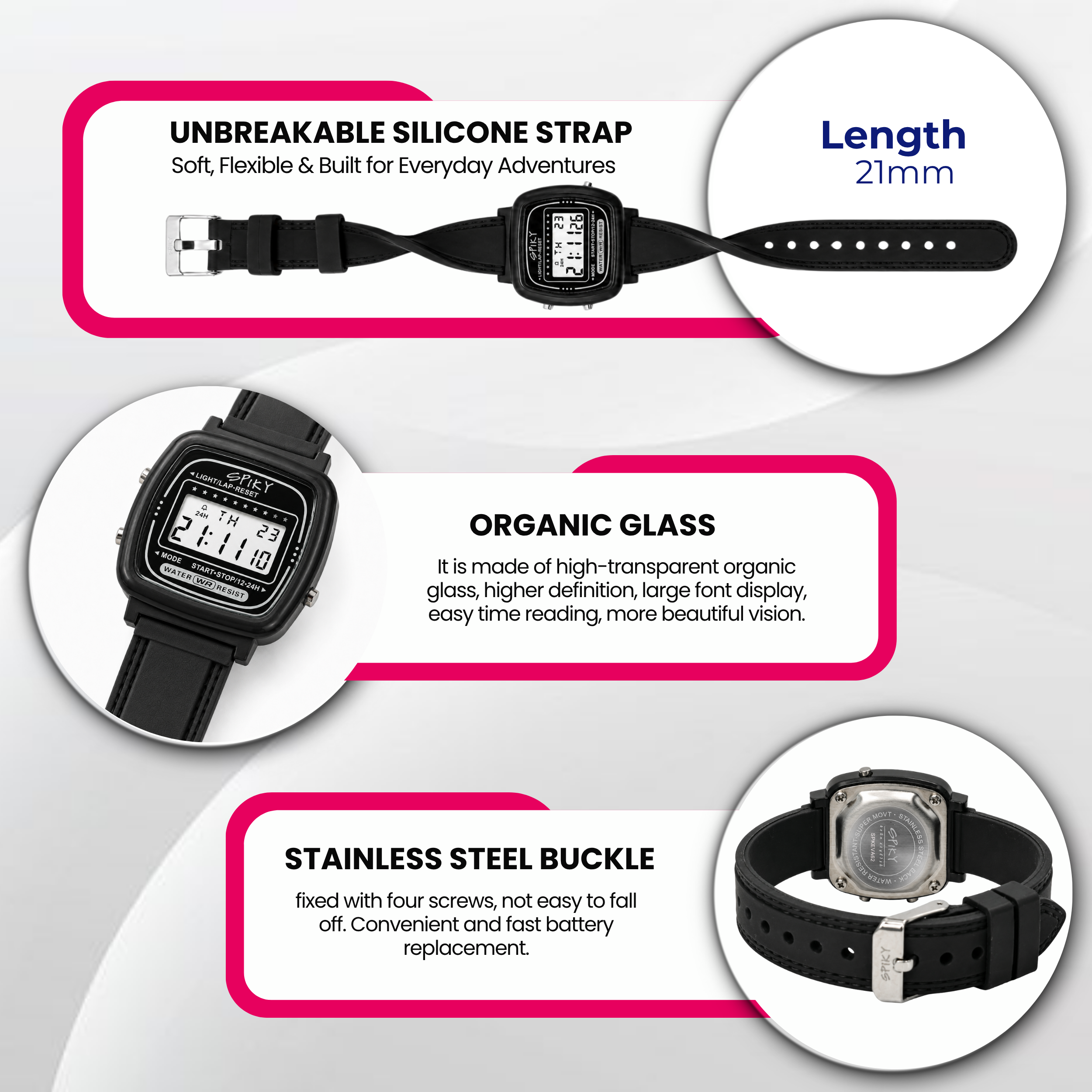 Spiky Square Digital Sports Watch for Kids Boys & Girls