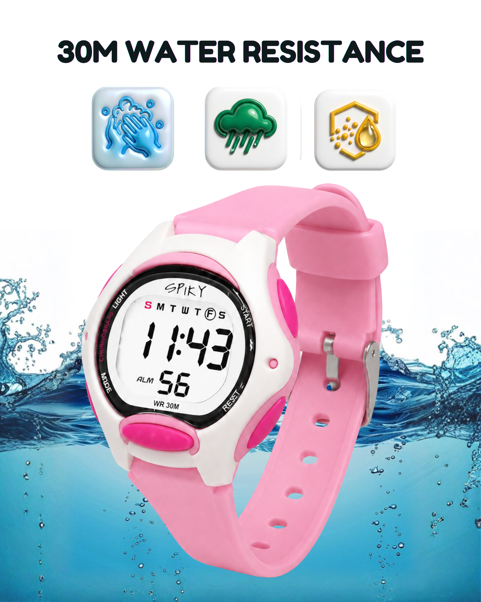 Spiky Eva2 Round Digital Kids Sports Watch - Pink