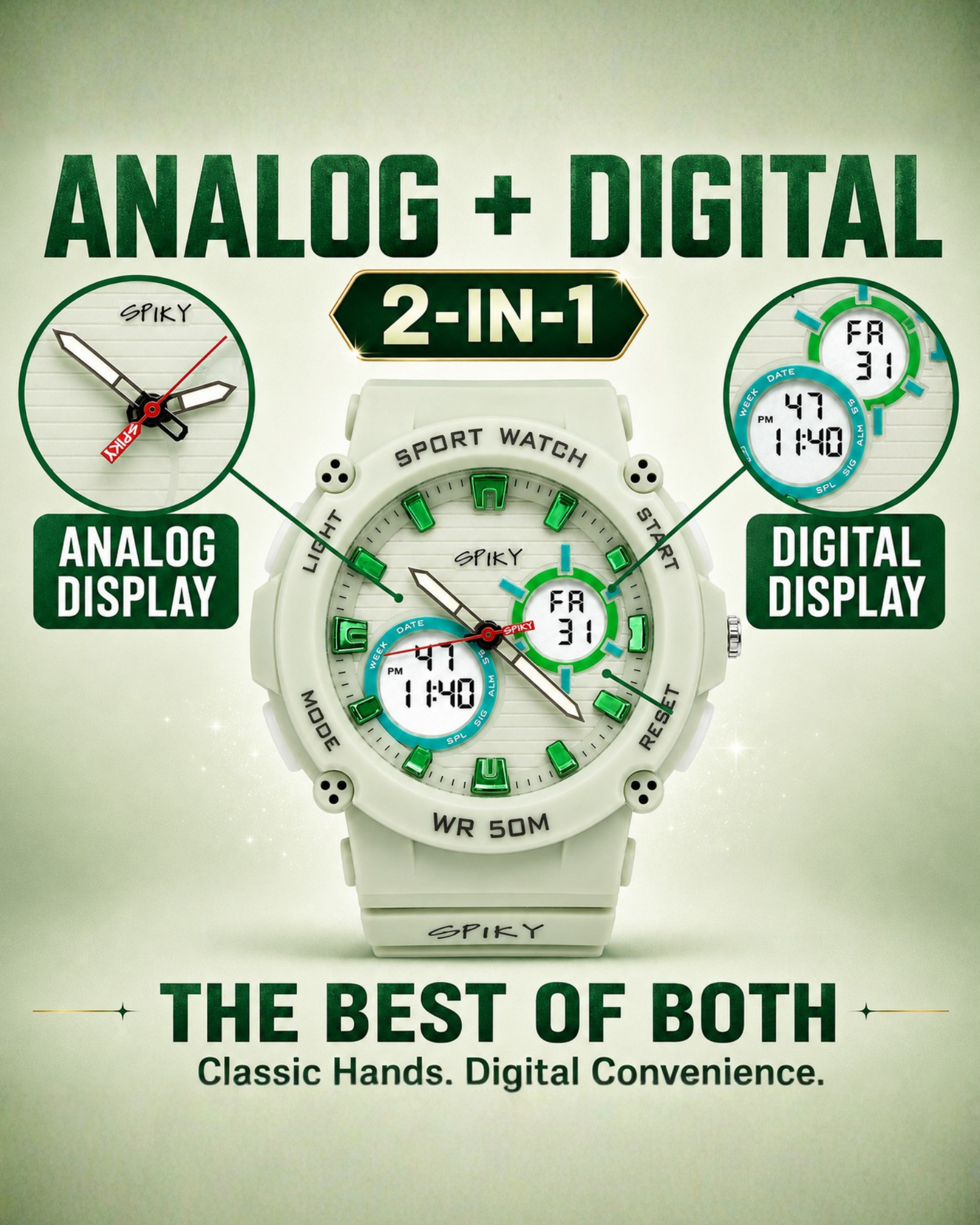 Spiky Analog-Digital Sports Watch for Kids Boys and Girls