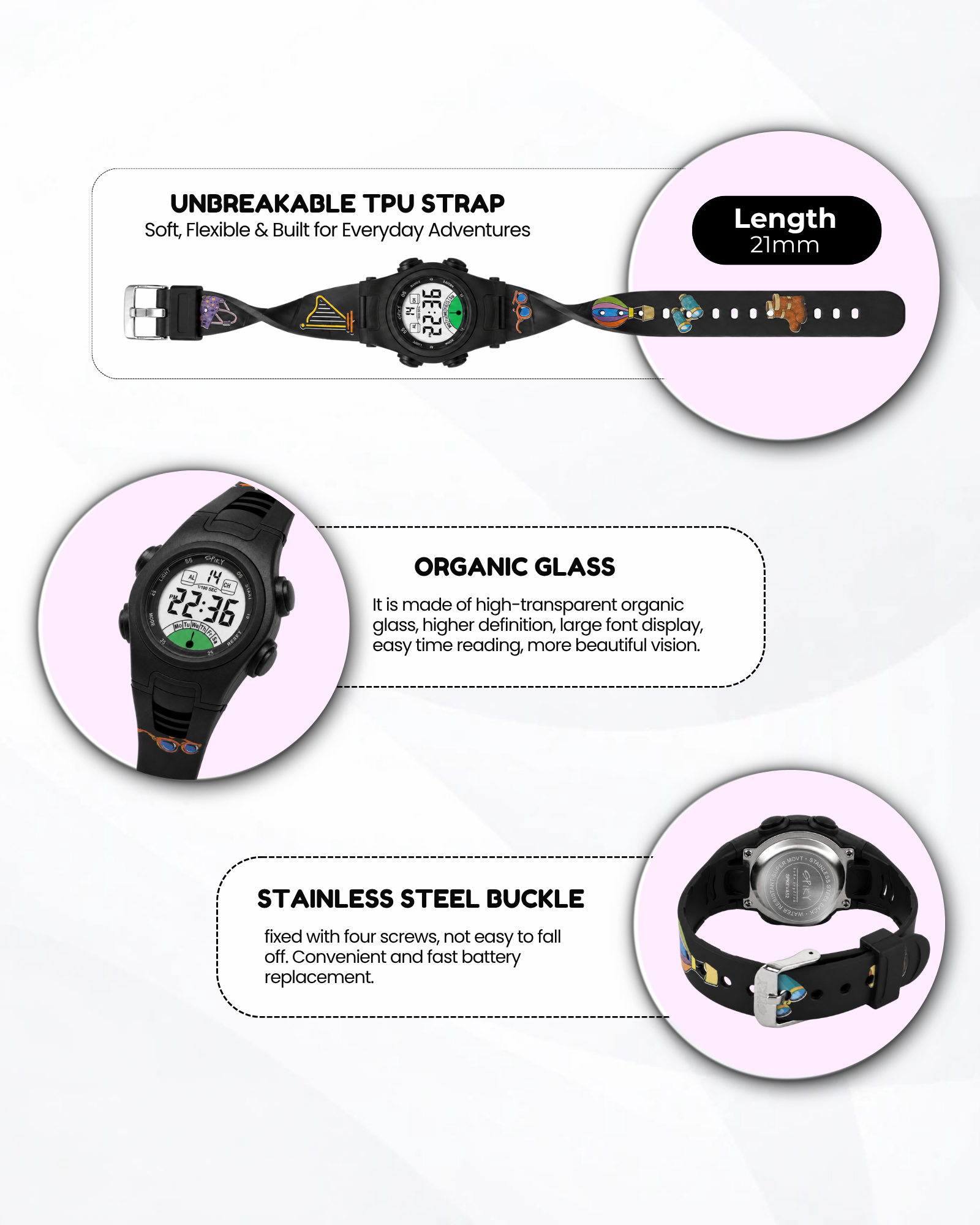 Spiky EVA52 Round Digital Sports Watch for Kids