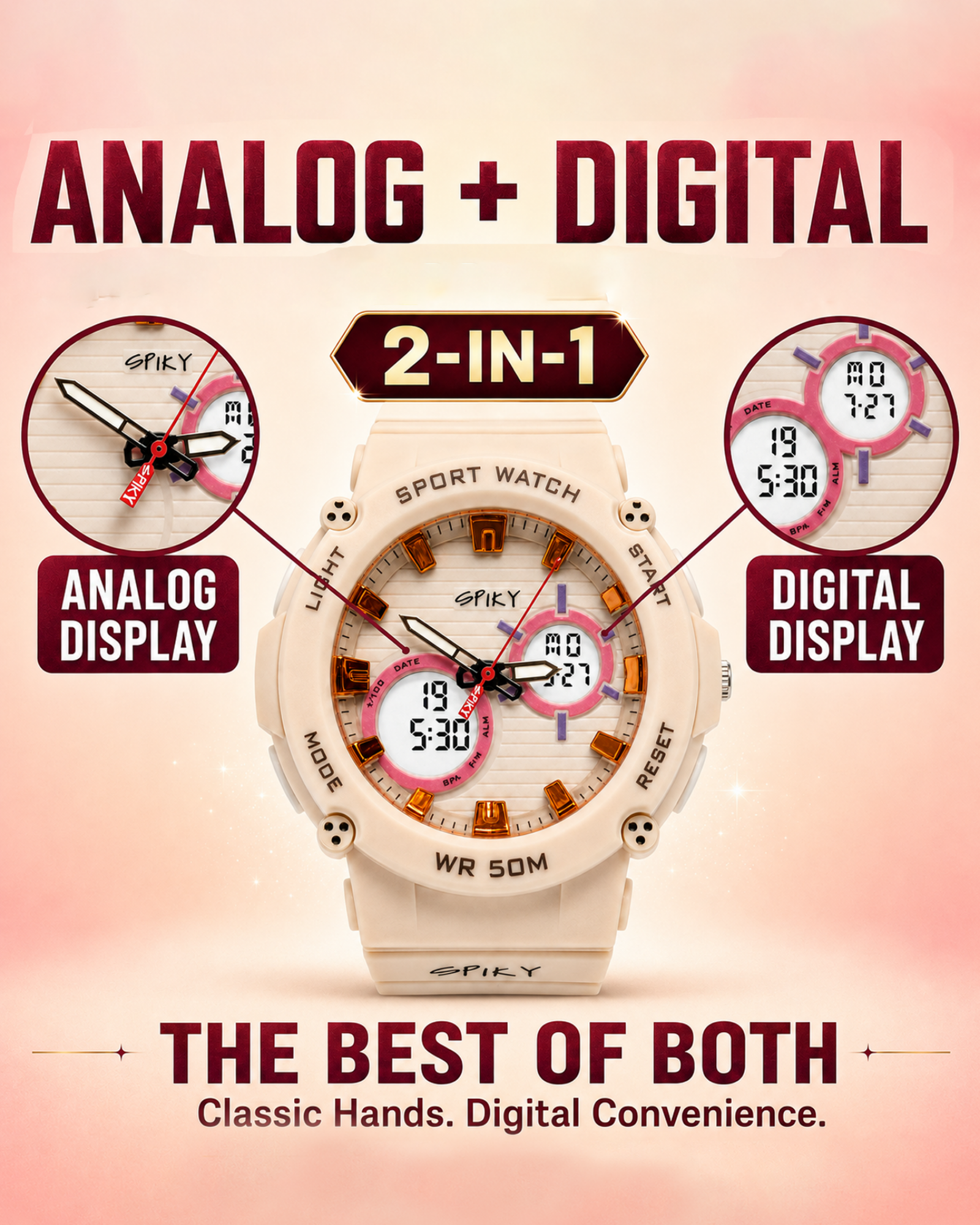 Spiky Analog-Digital Sports Watch for Kids Girls