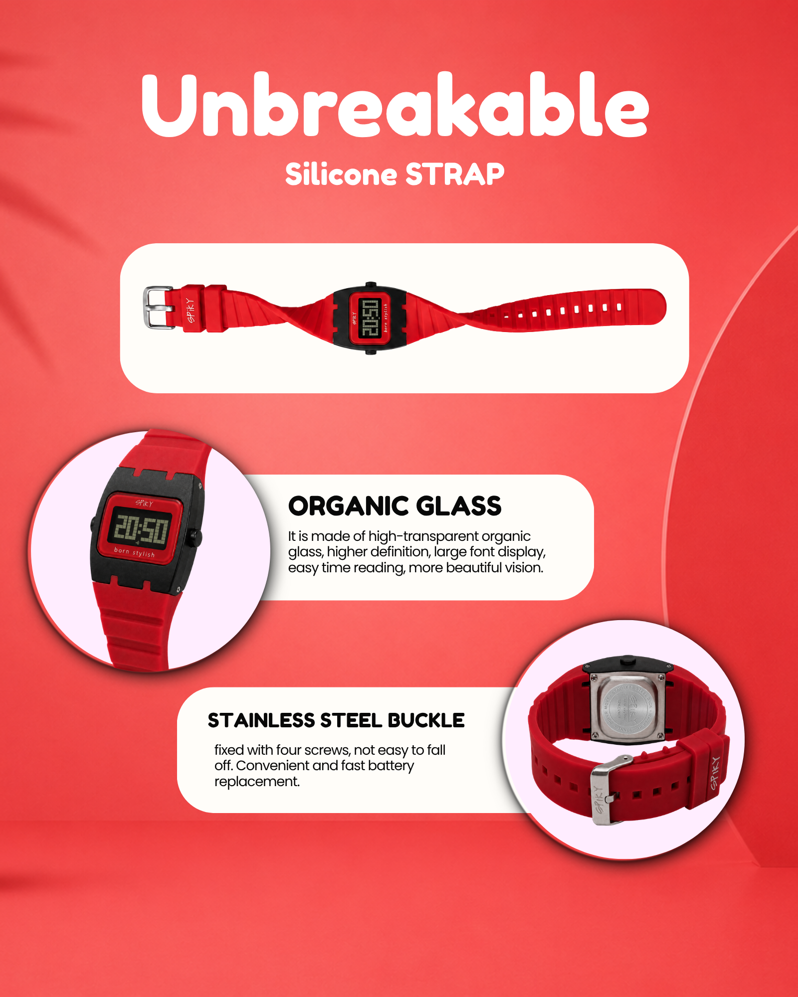 Spiky Rectangle Digital Sports Watch for Kids