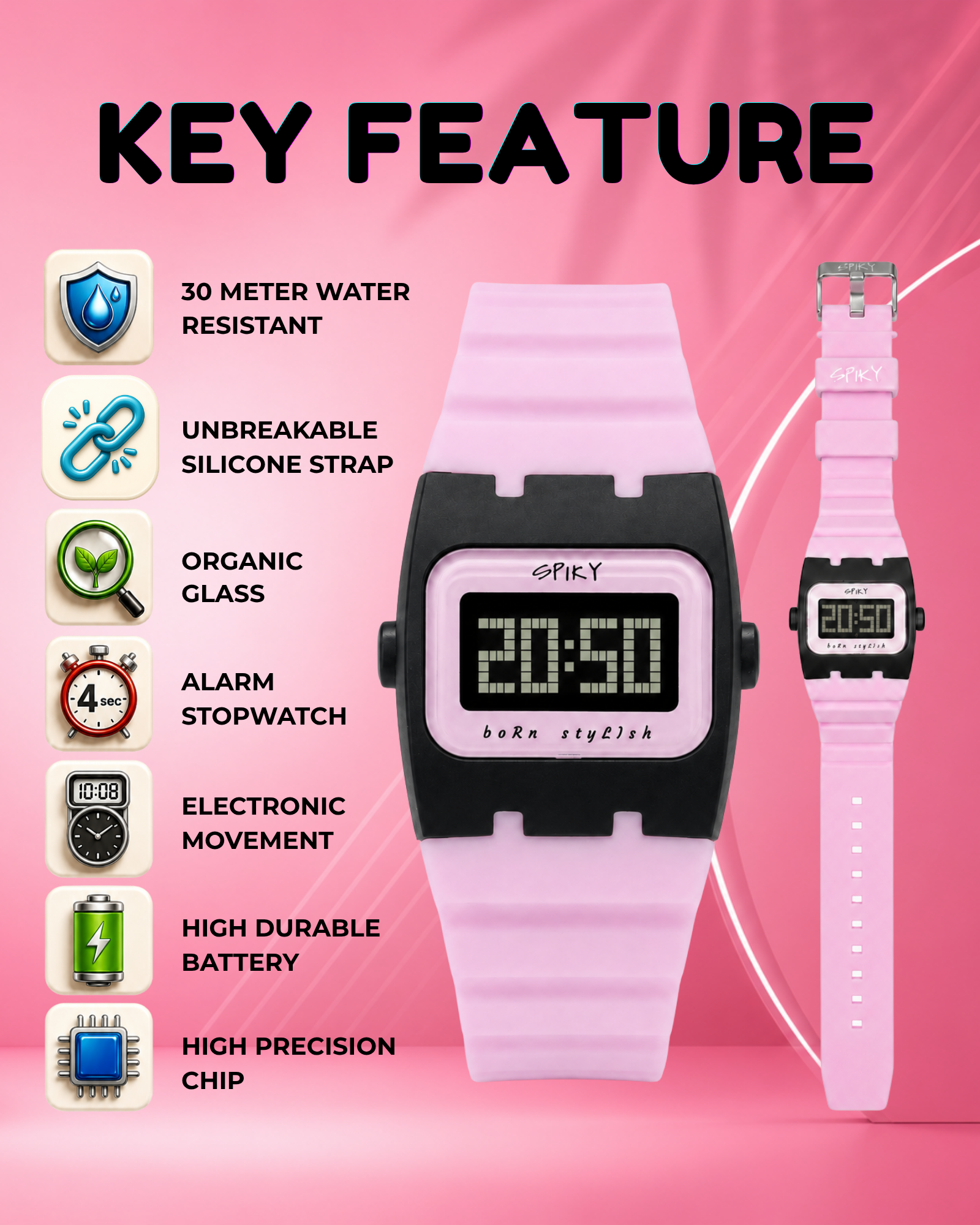 Spiky Rectangle Digital Sports Watch for Kids