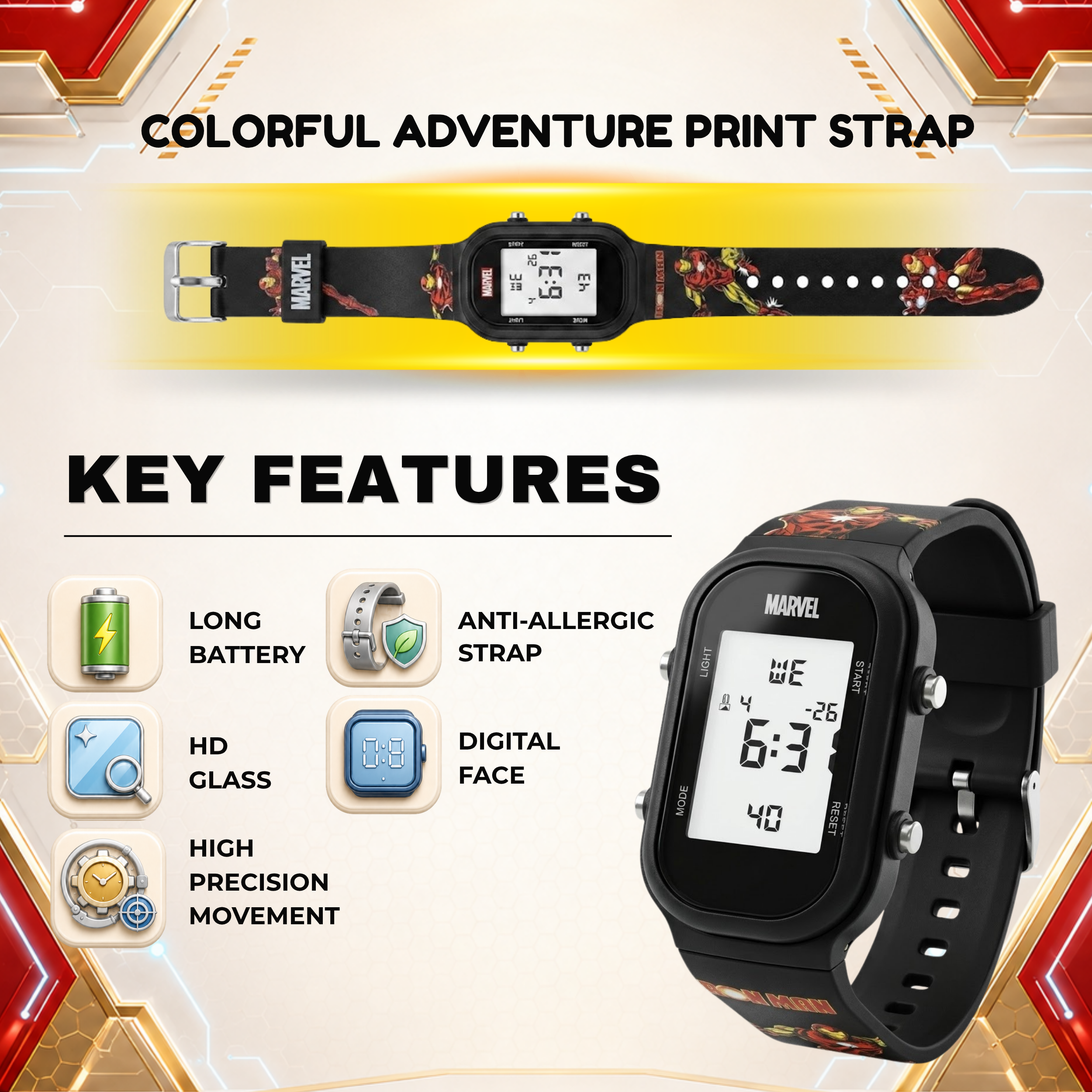 Spiky Ironman theme Digital Kids Watch