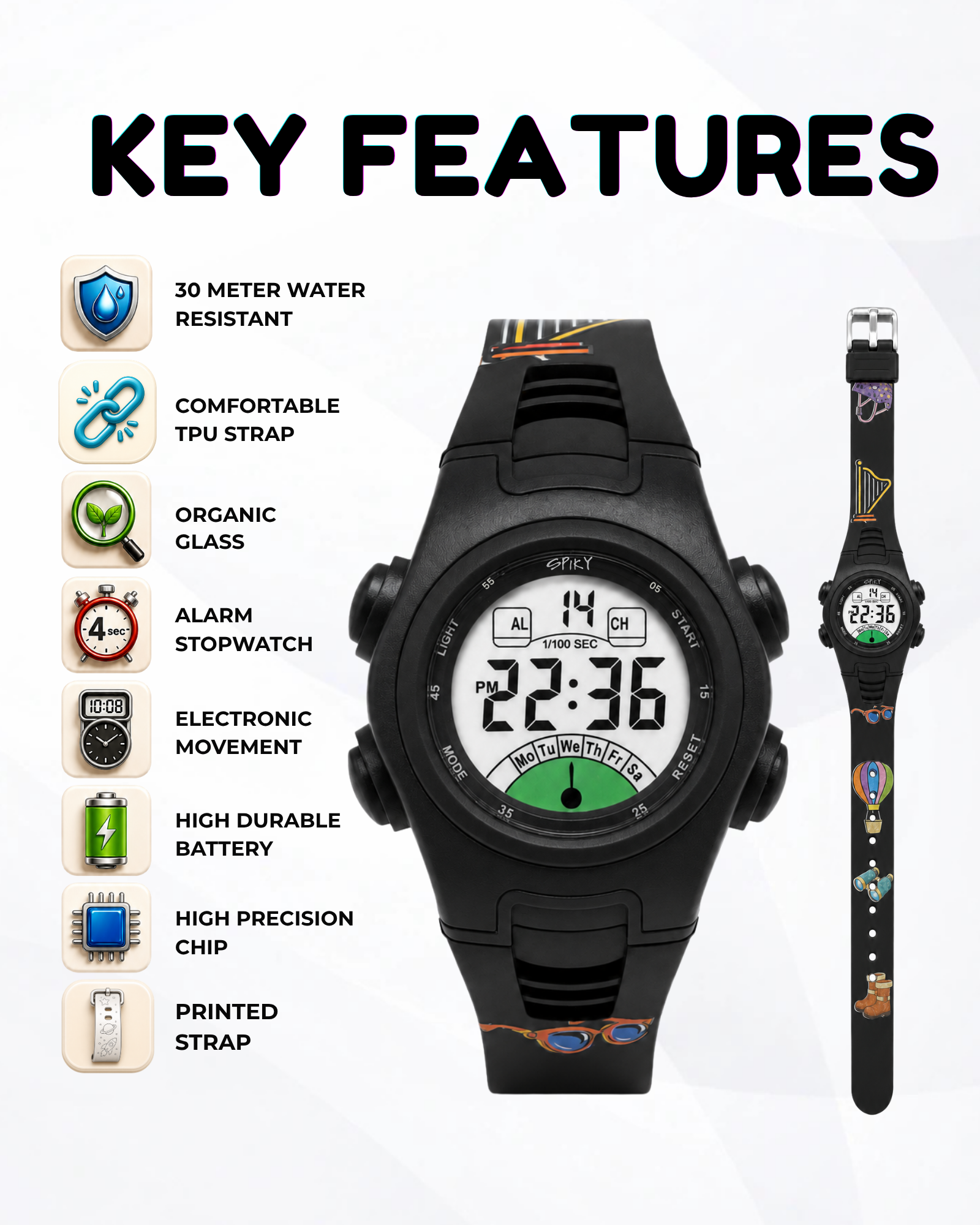 Spiky EVA52 Round Digital Sports Watch for Kids