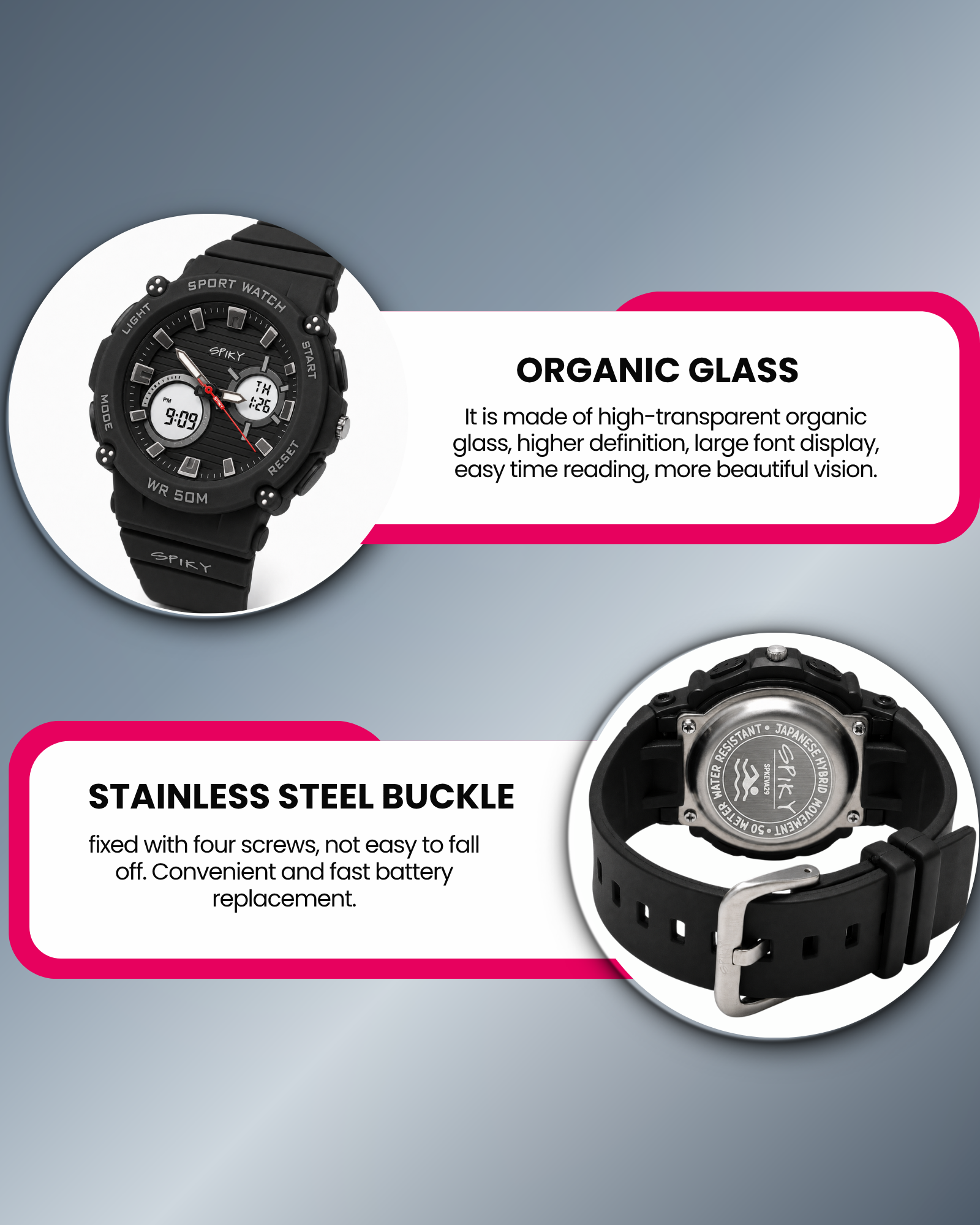 Spiky Analog-Digital Sports Watch for Kids Boys and Girls