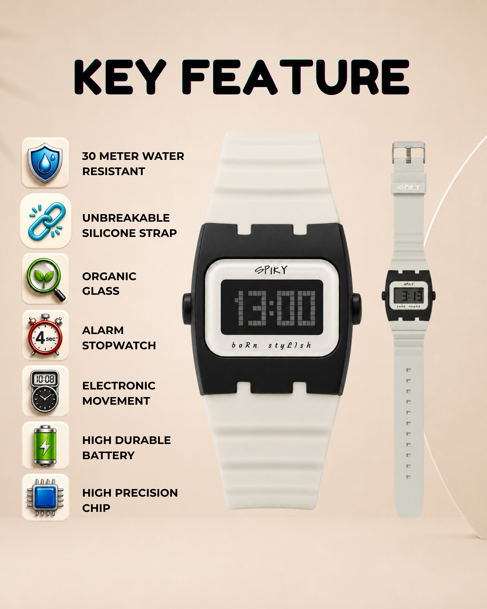 Spiky Rectangle Digital Sports Watch for Kids