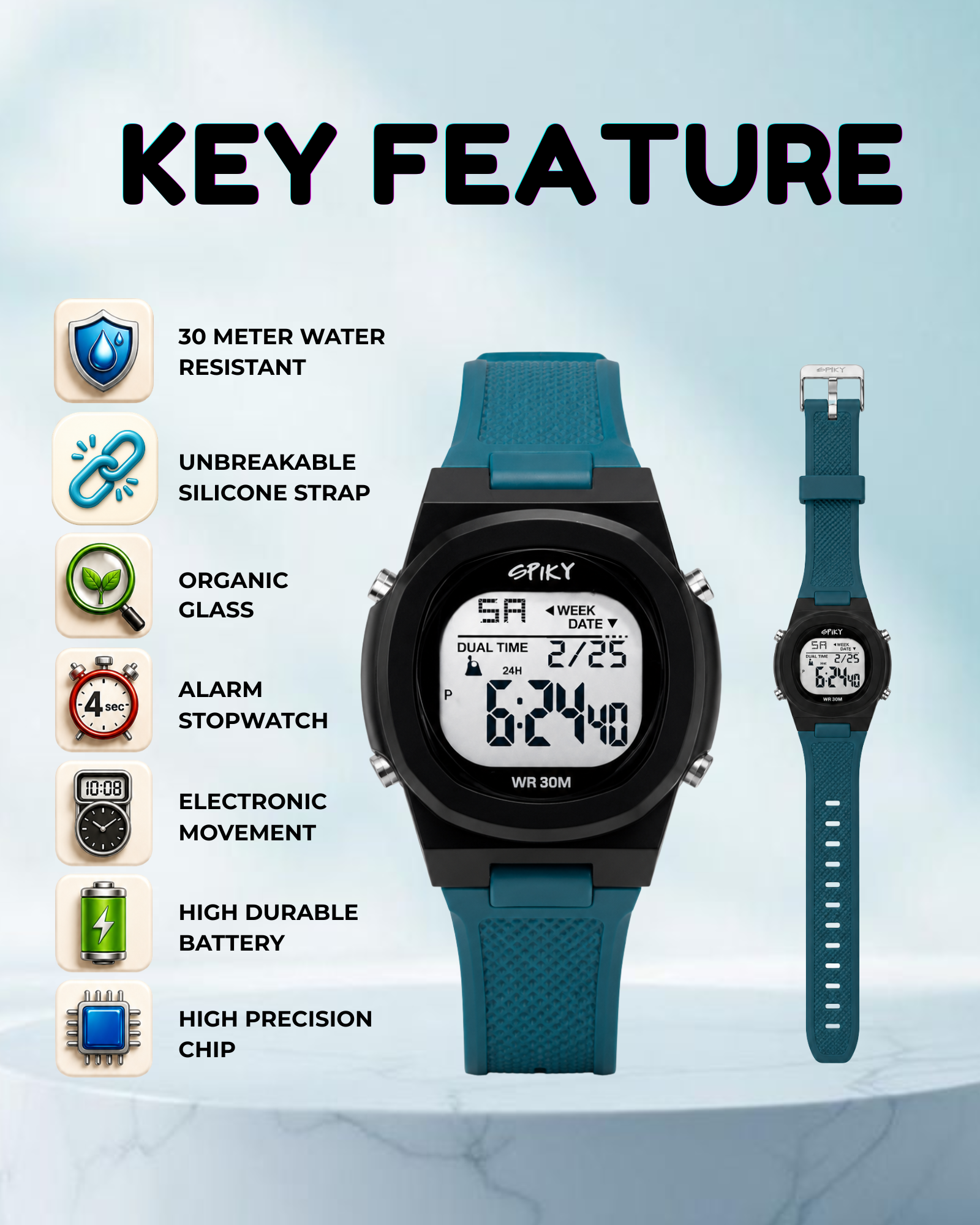 Spiky EVA65 Round Digital Sports Watch for Kids