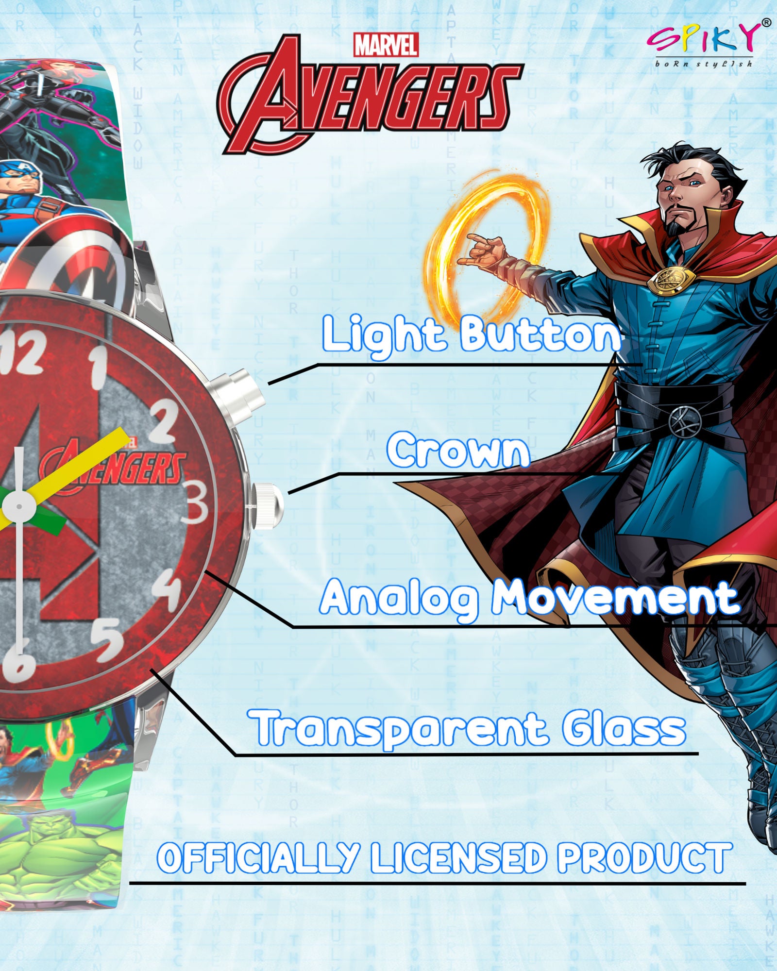 Disney Avengers Analog Kids Watch for Boys and Girls with LED Glowing Light