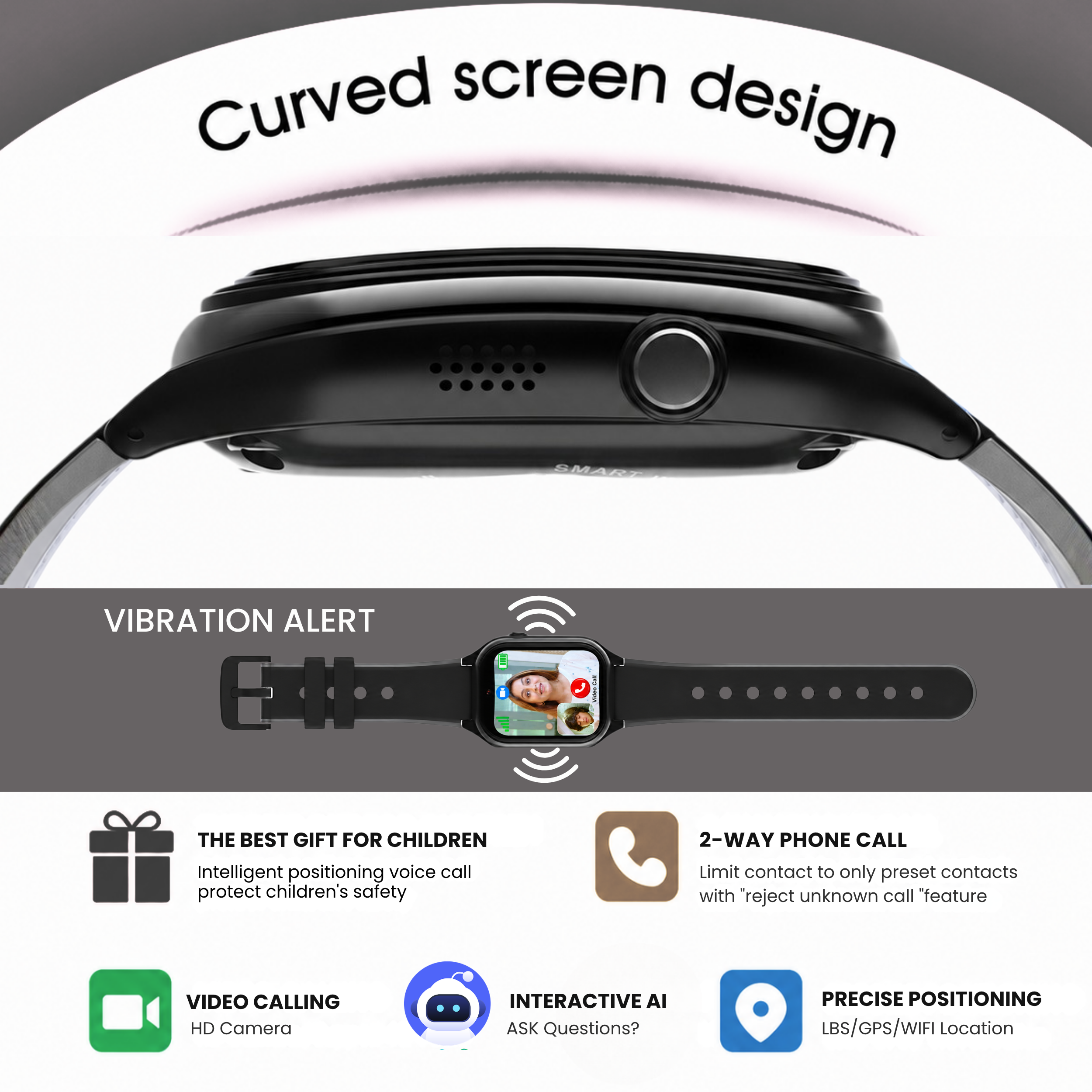 Spiky Smart Ai Video & Voice Calling Smartwatch for Kids